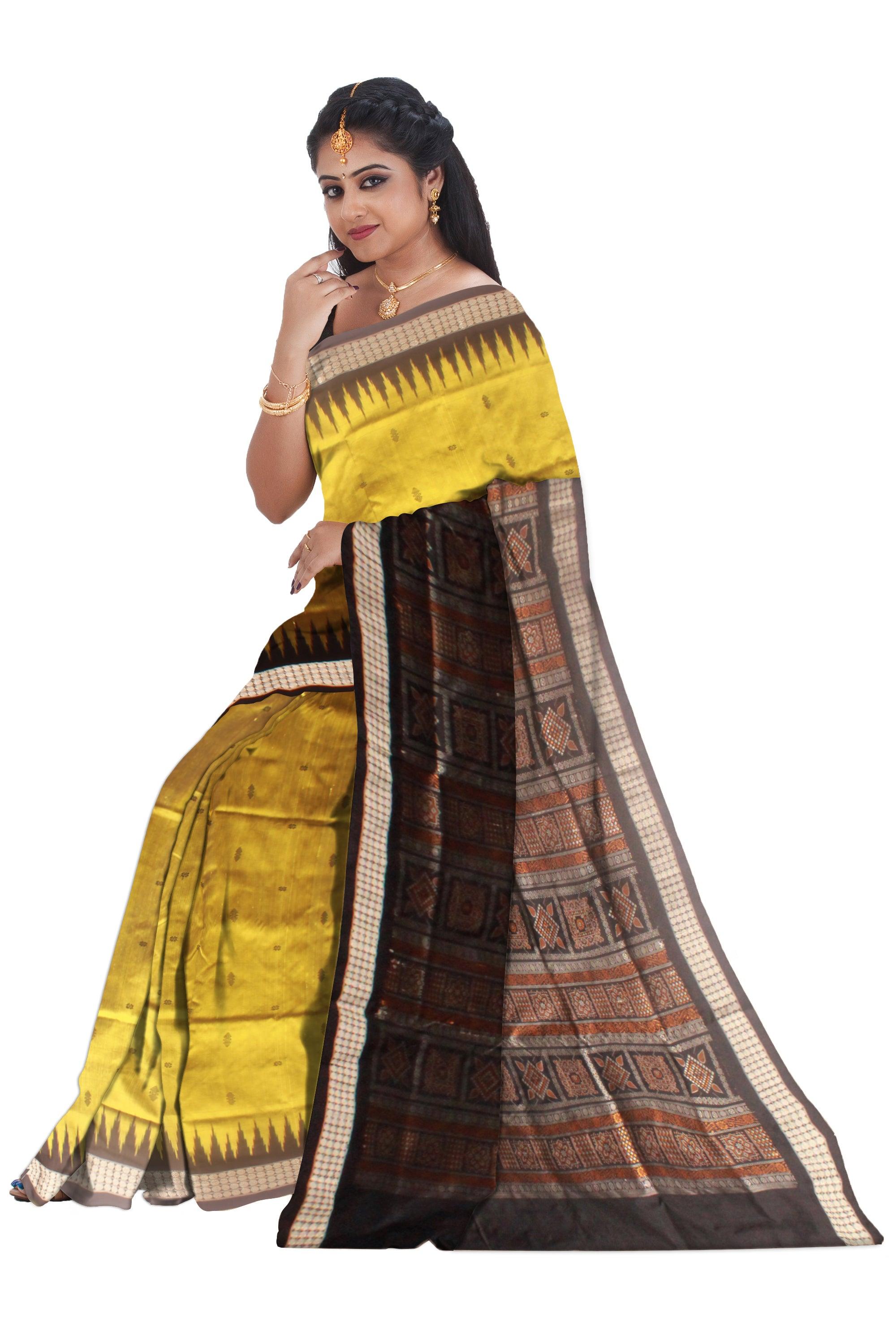 Dark yellow colour Sambalpuri Mix pata saree in booty design in body with blouse piece - Koshali Arts & Crafts Enterprise