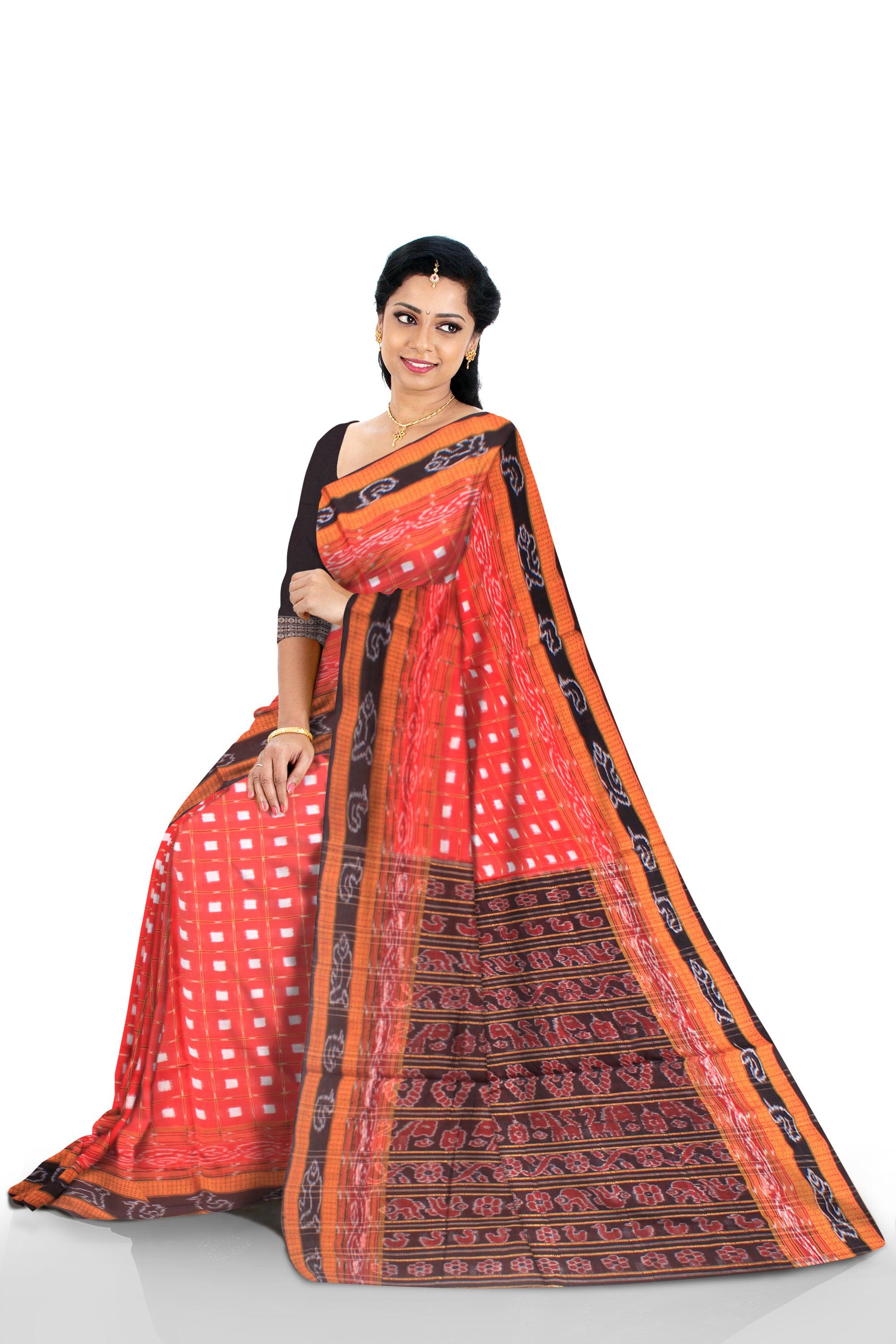 Lattest design Red and White color Cotton saree with lining with blouse piece. - Koshali Arts & Crafts Enterprise