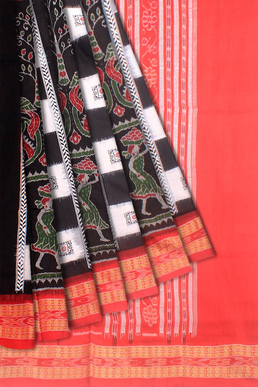 Terakota design  Sambalpuri cotton saree in Black colour  with blous piece. - Koshali Arts & Crafts Enterprise