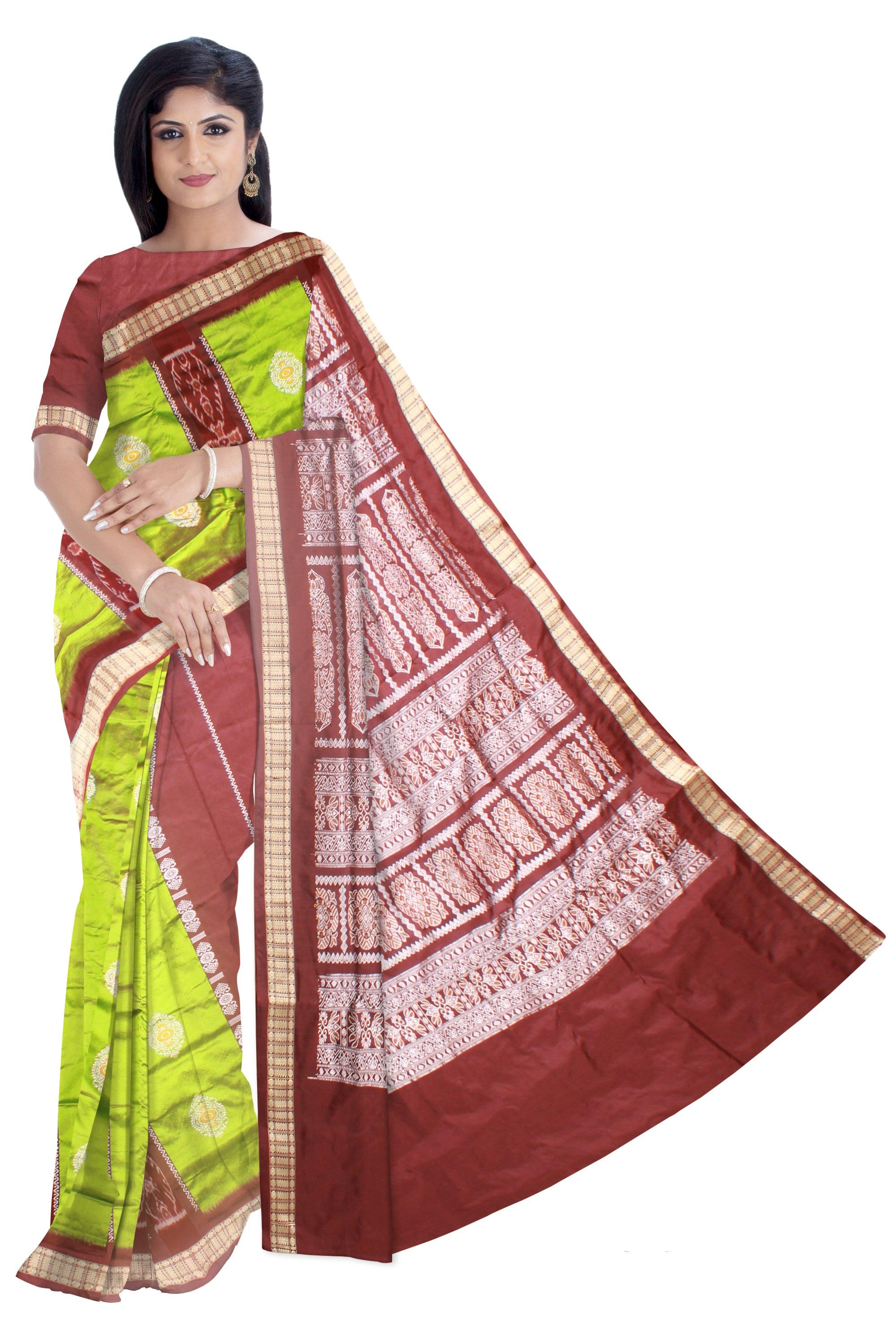 Sambalpuri Mix pata saree in Green colour Patli design body, with blouse piece. - Koshali Arts & Crafts Enterprise