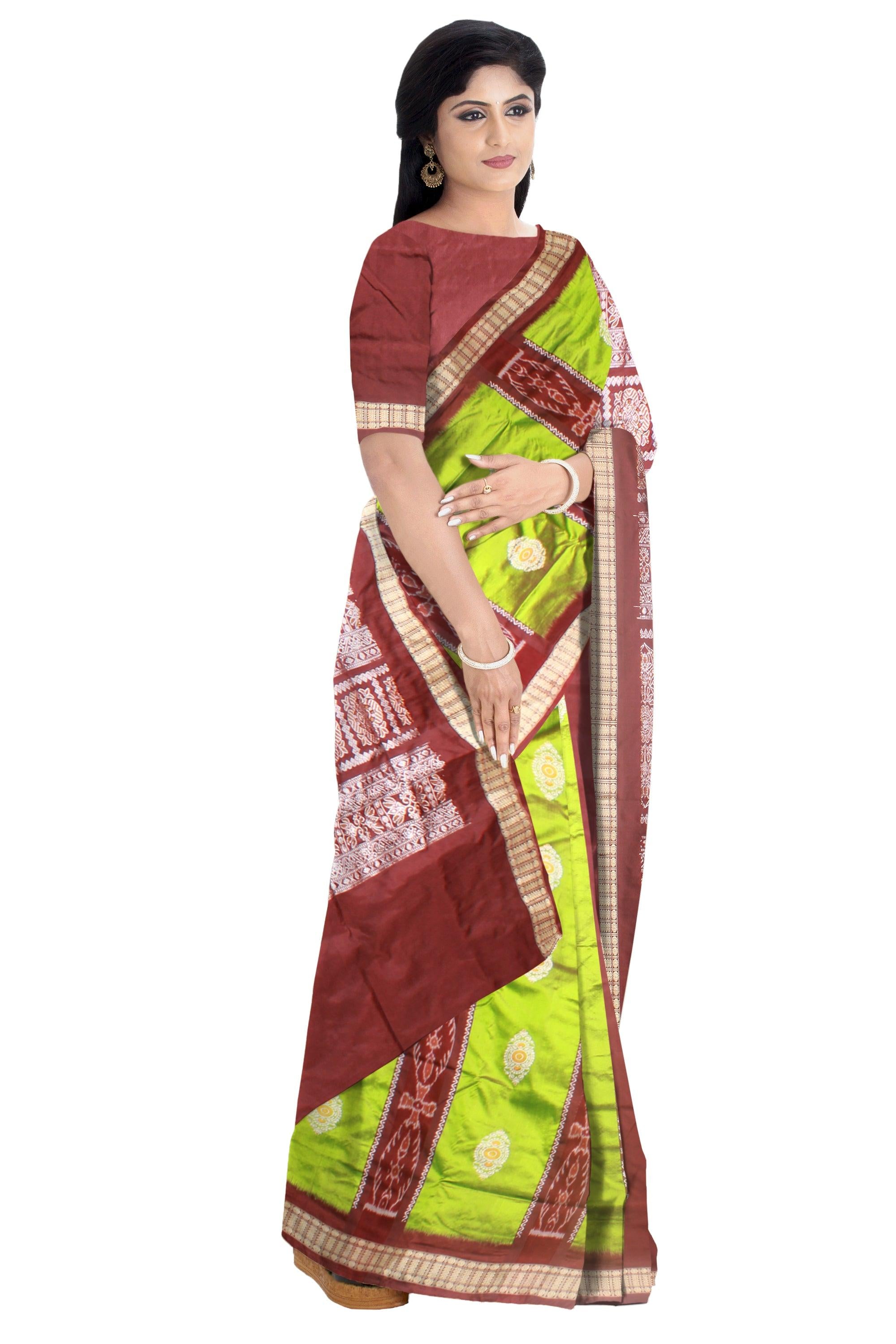 Sambalpuri Mix pata saree in Green colour Patli design body, with blouse piece. - Koshali Arts & Crafts Enterprise