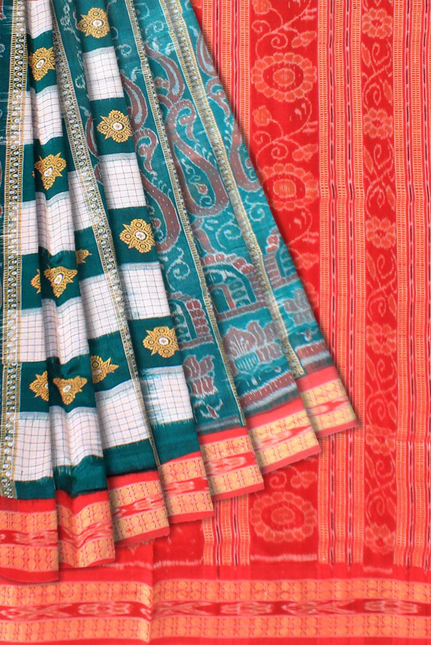 Sambalpuri Cotton Saree in Dark blue and white Color in box  design with blouse piece. - Koshali Arts & Crafts Enterprise
