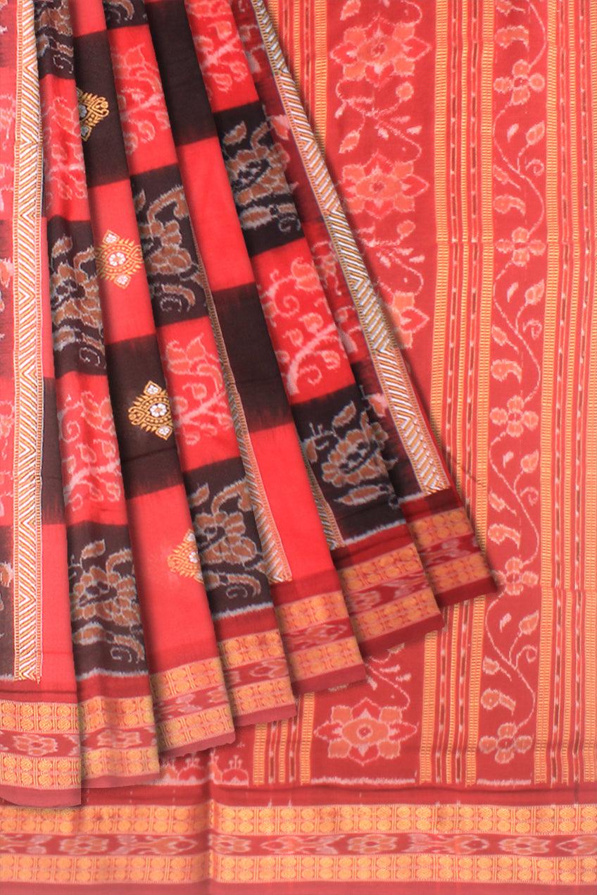 Sambalpuri cotton saree in Red and Black color with blouse piece. - Koshali Arts & Crafts Enterprise
