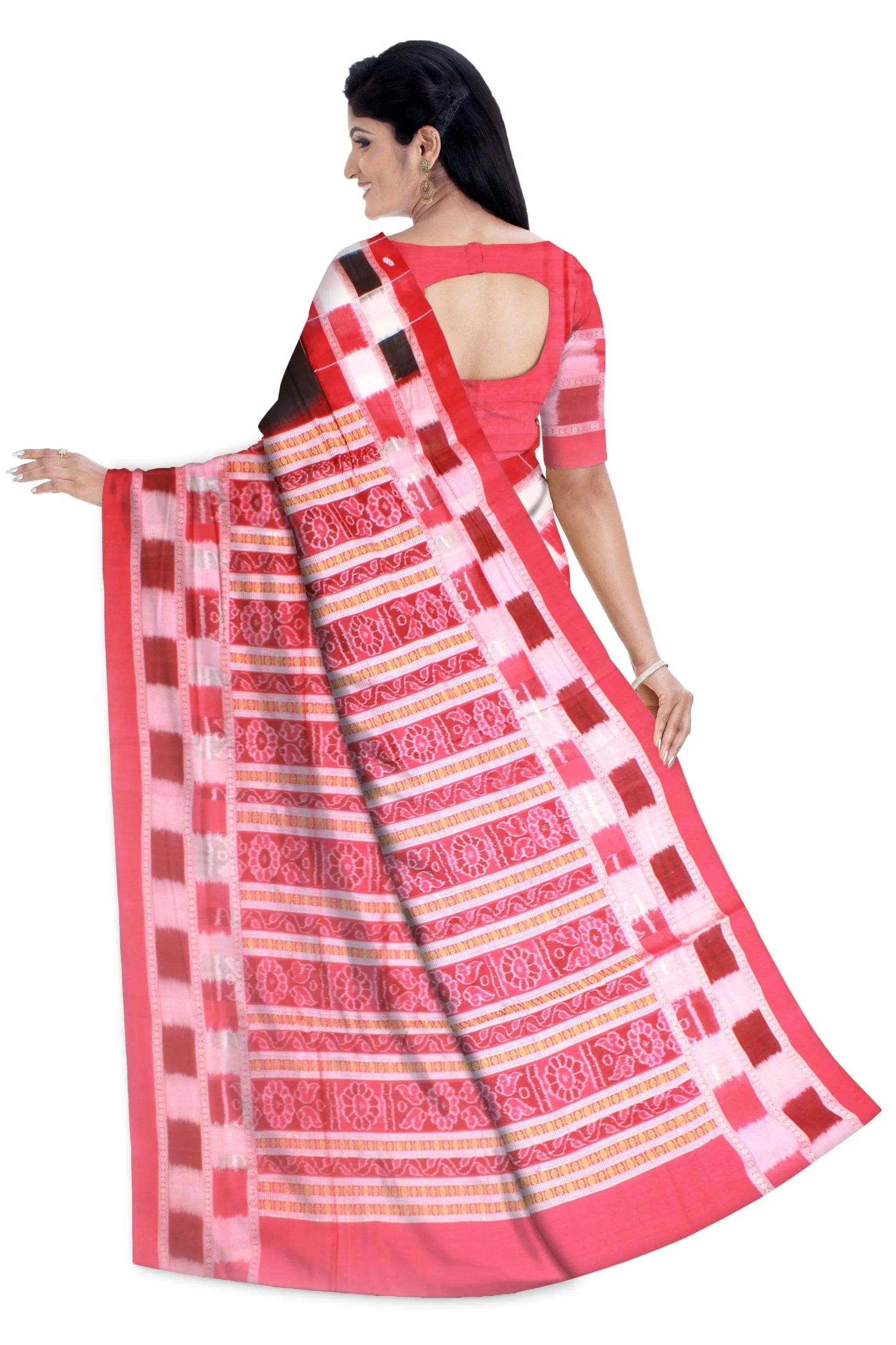 Sambalpuri cotton saree in Black color and booty design, with blouse piece. - Koshali Arts & Crafts Enterprise
