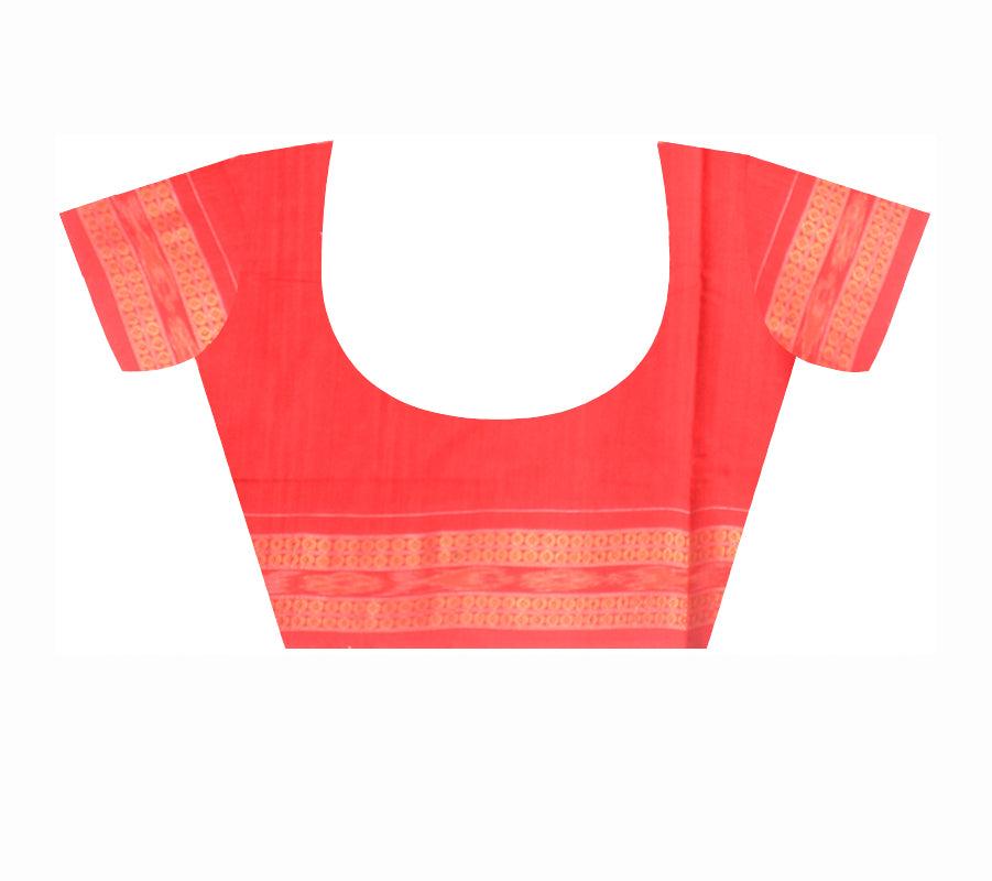 Dark Green and Orange  Sonepur  cotton saree, with blouse piece. - Koshali Arts & Crafts Enterprise