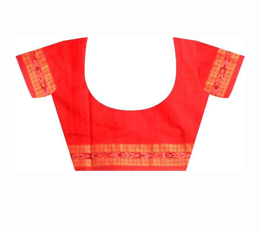 Sambalpuri cotton saree in deep Blue and Red color with blouse piece - Koshali Arts & Crafts Enterprise