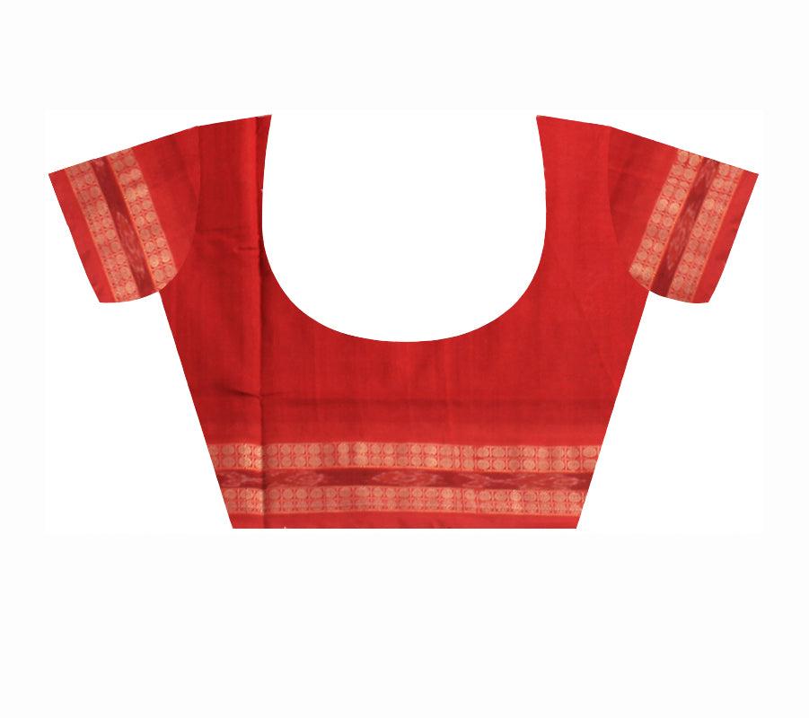 Auhentic Sambalpuri Cotton  saree in dark Red and Blue with blouse piece  Red color bamkei design, - Koshali Arts & Crafts Enterprise