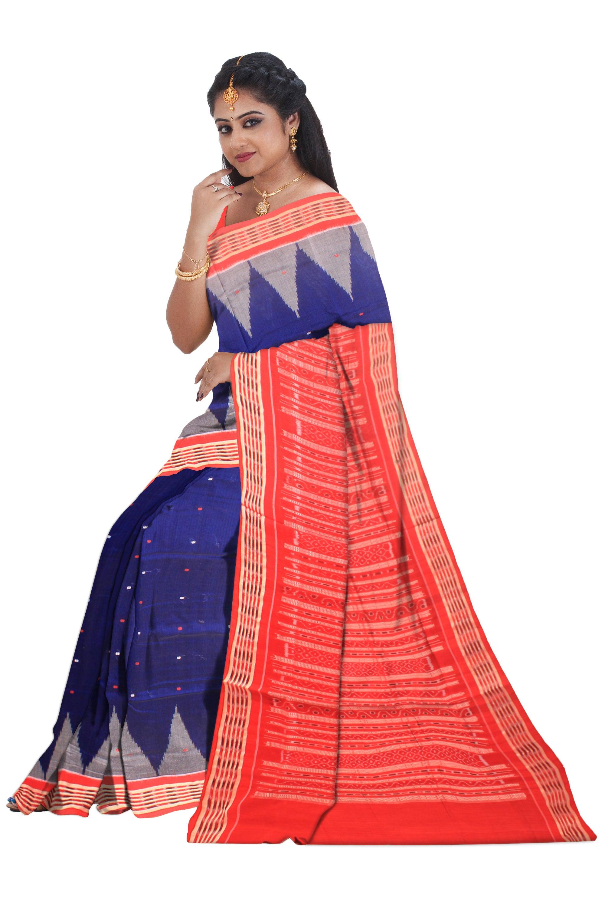 colour full design   Sambalpuri cotton saree in Blue color with blous piece. - Koshali Arts & Crafts Enterprise