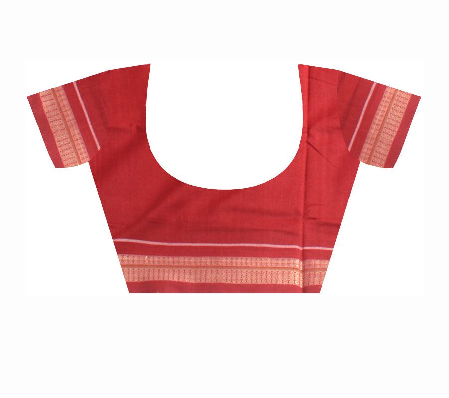 A sambalpuri Booty  work Bomkei cotton saree in pink and Red color  body with  blouse piece. - Koshali Arts & Crafts Enterprise