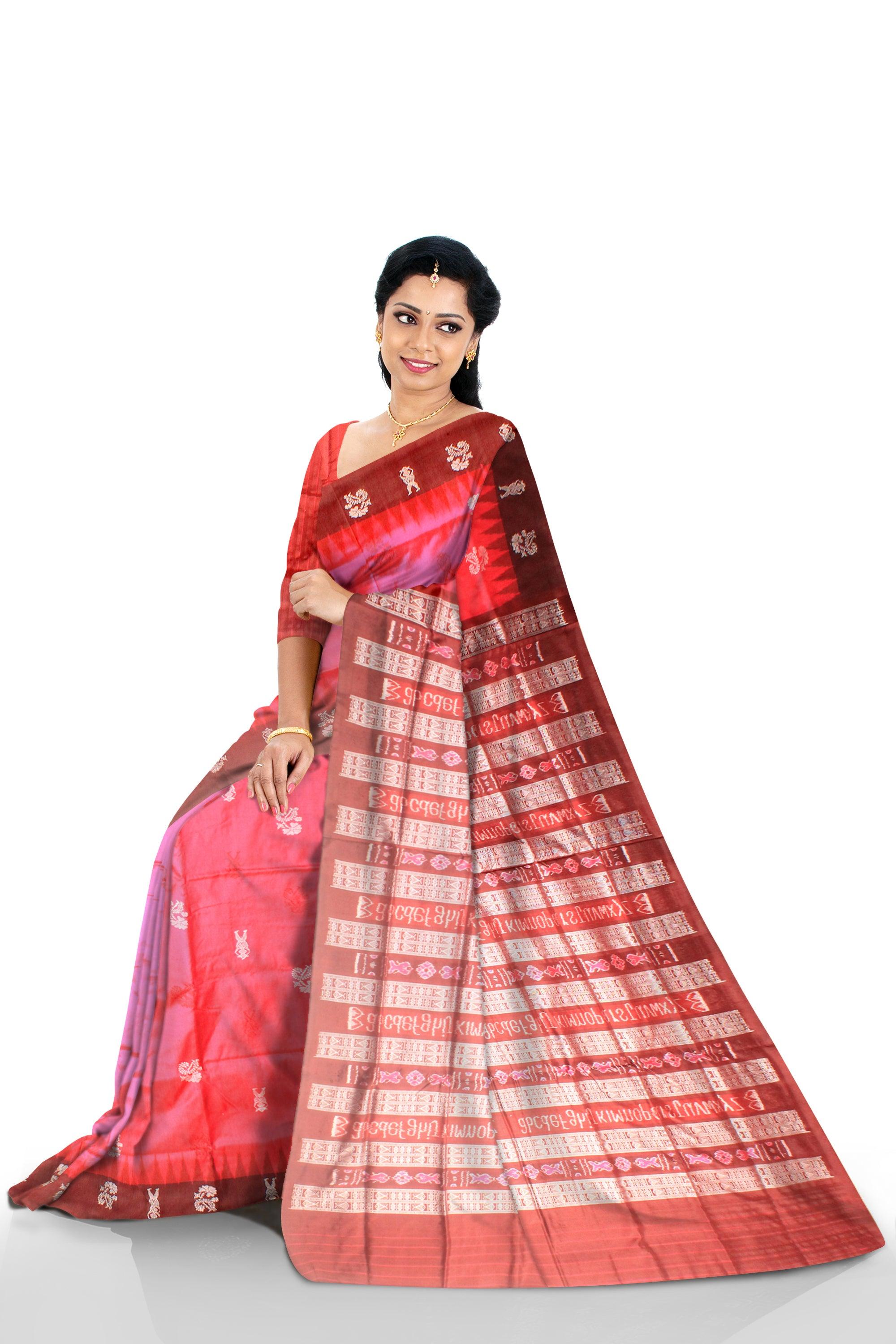 Maroon Color original Silk saree in flower booty design with blouse piece - Koshali Arts & Crafts Enterprise