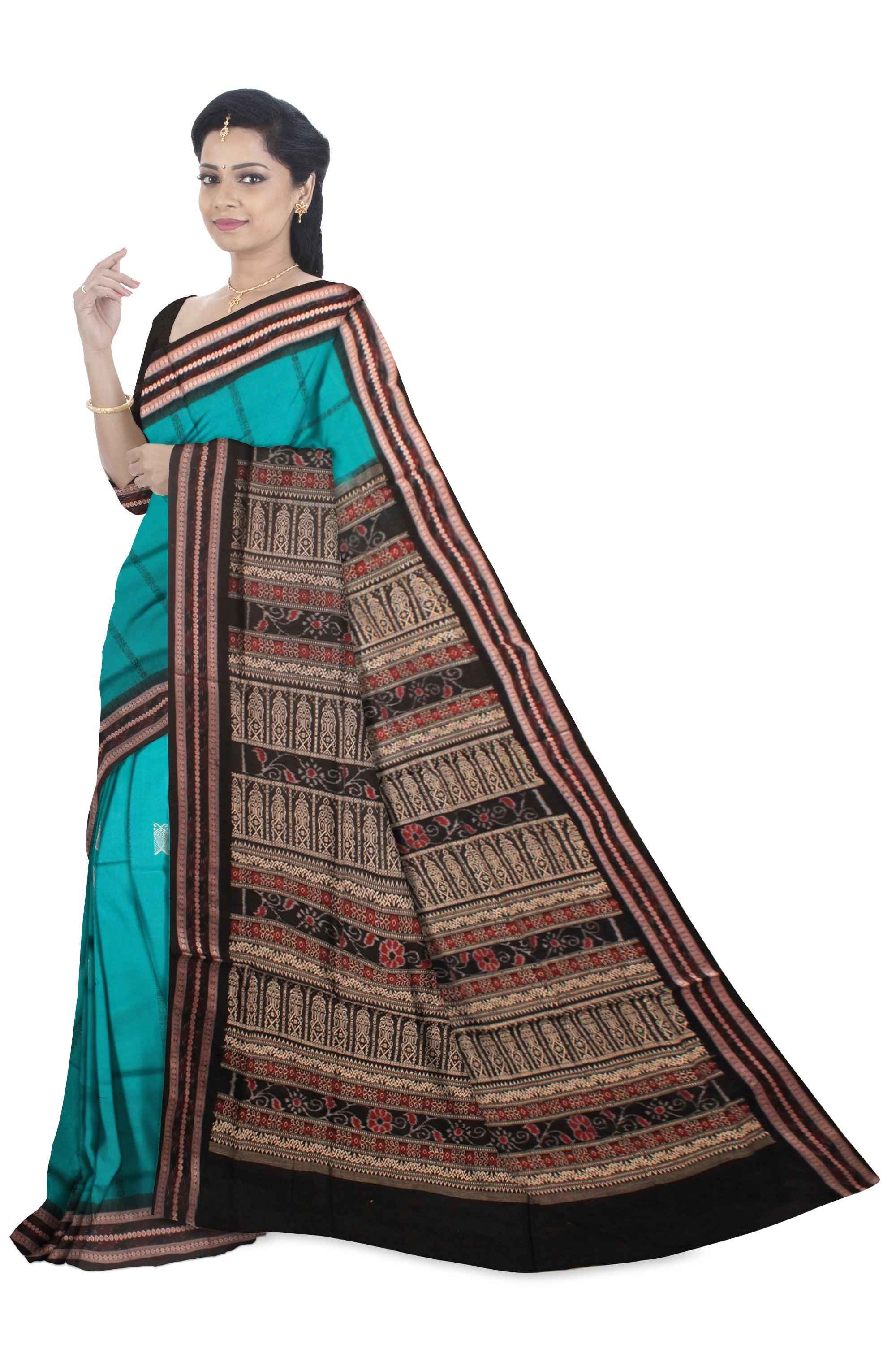 SEAGREEN COLOR  COTTON SAREE WITH BLOUSE PIECE. - Koshali Arts & Crafts Enterprise