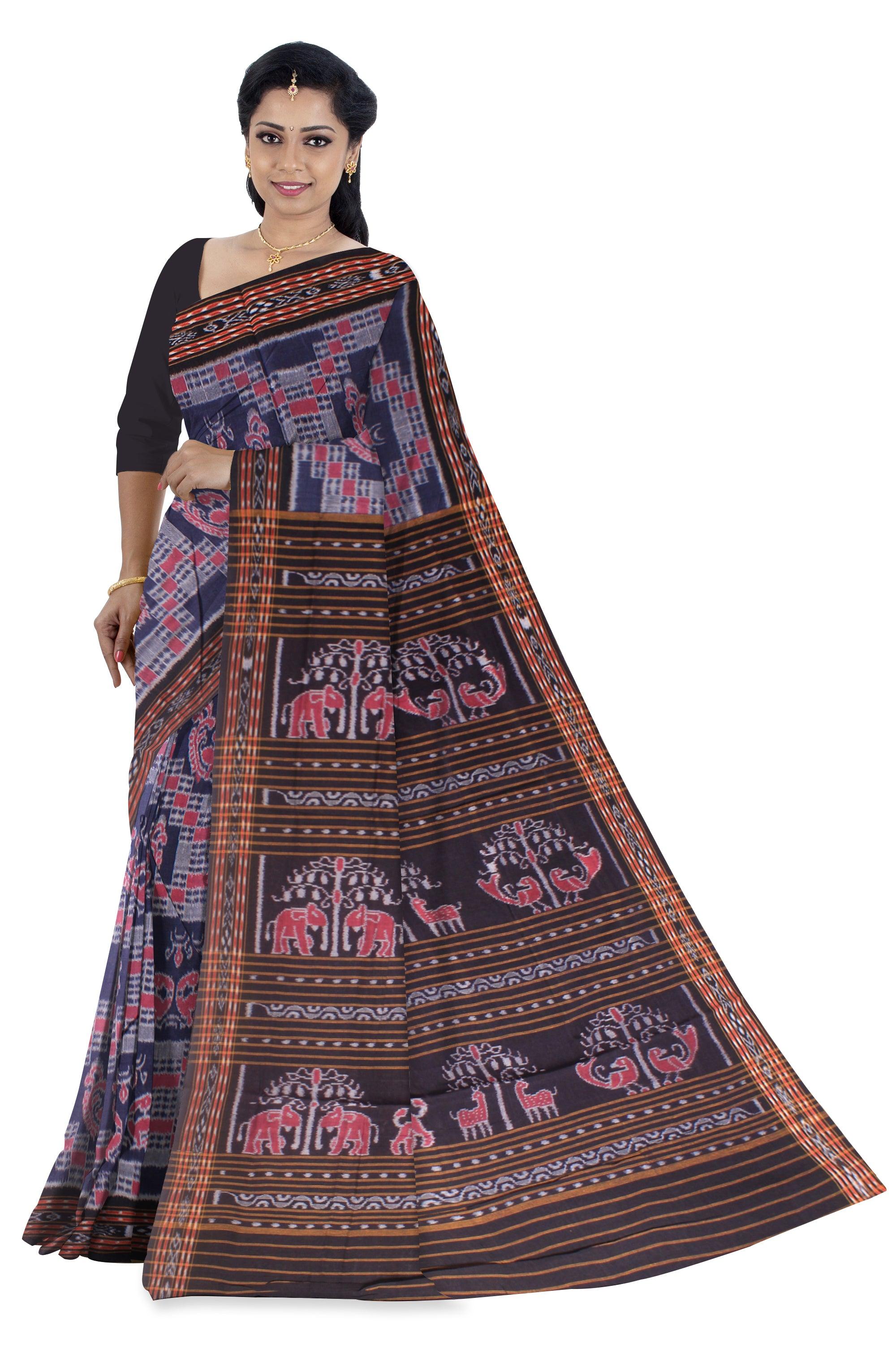 A sambalpuri elephant cotton saree in 3d  color  body with out  blouse piece. - Koshali Arts & Crafts Enterprise
