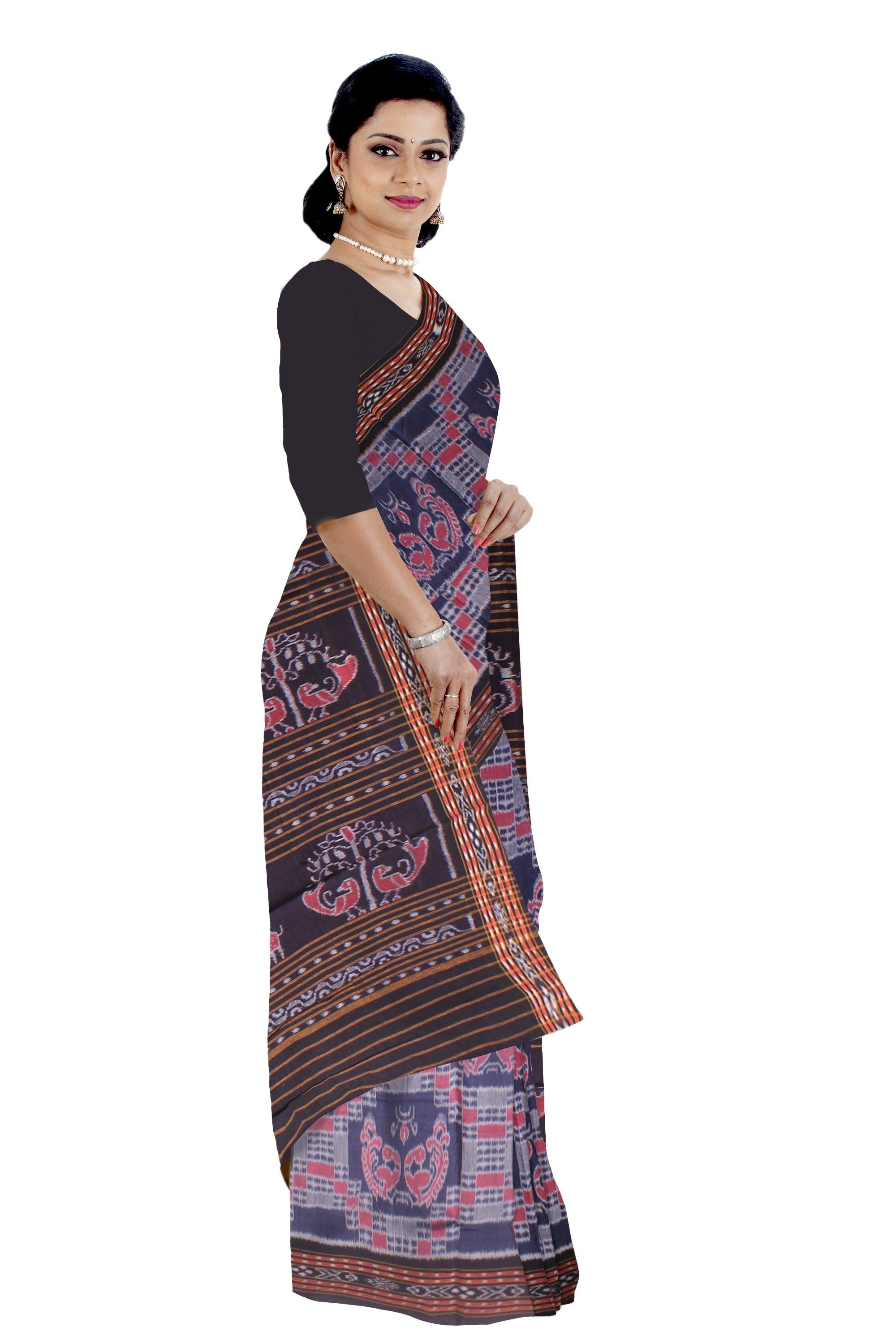 A sambalpuri elephant cotton saree in 3d  color  body with out  blouse piece. - Koshali Arts & Crafts Enterprise