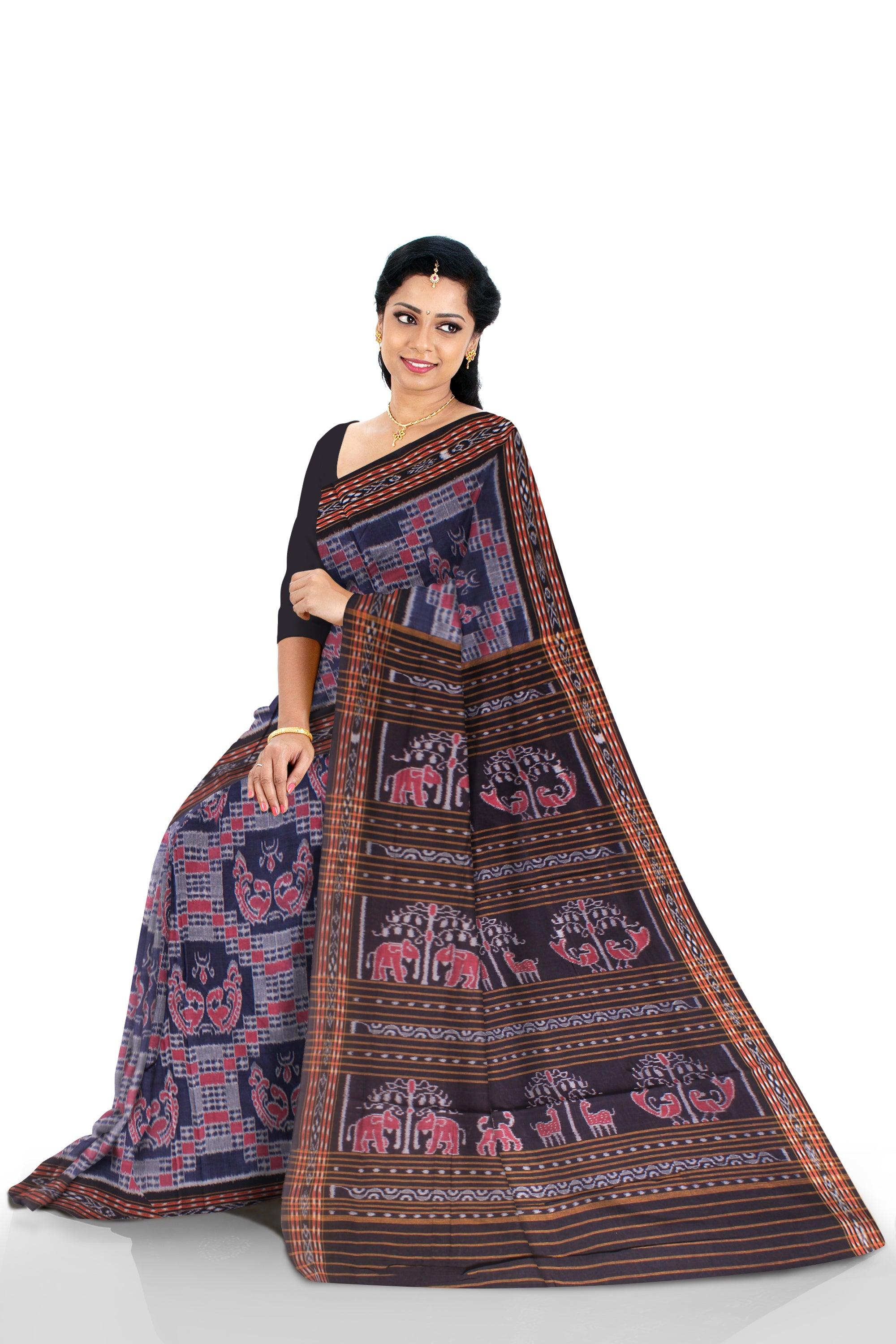 A sambalpuri elephant cotton saree in 3d  color  body with out  blouse piece. - Koshali Arts & Crafts Enterprise