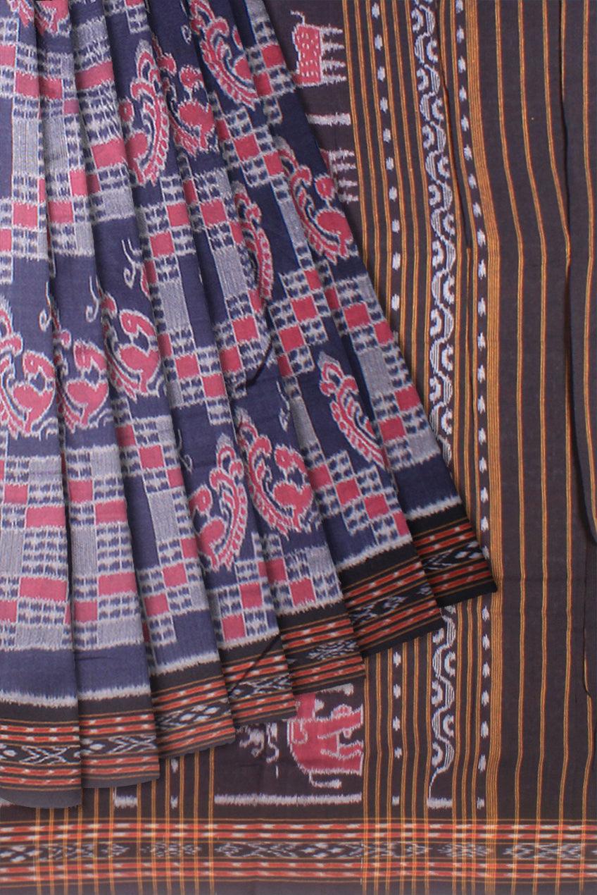 A sambalpuri elephant cotton saree in 3d  color  body with out  blouse piece. - Koshali Arts & Crafts Enterprise
