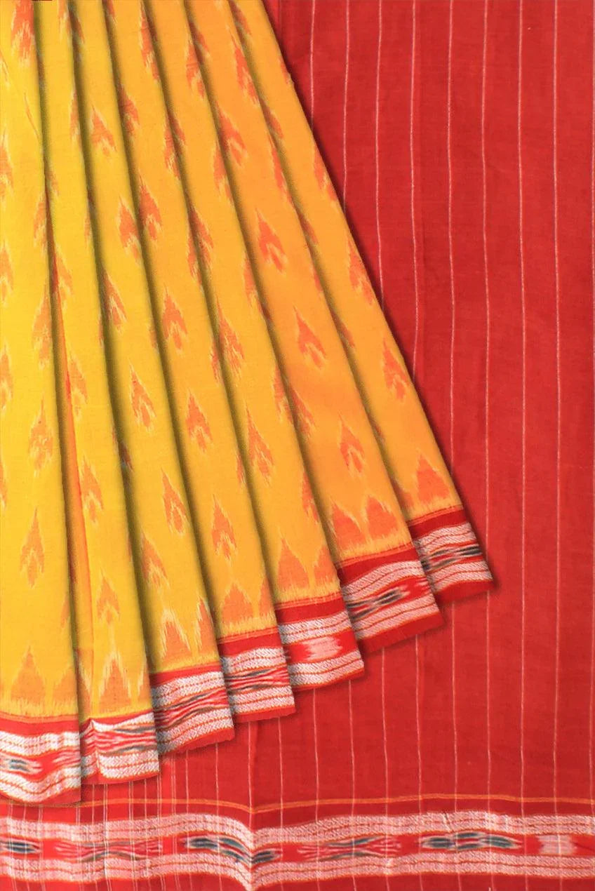 Yellow color  Sambalpuri  saree in terakota design  cotton saree with blouse piece. - Koshali Arts & Crafts Enterprise