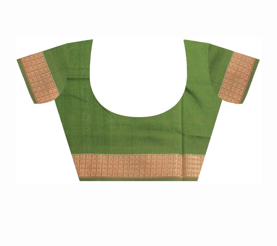 A SAMBALPURI COTTON SAREE IN LIGHT GREEN COLOR AND GRAY COLOR BASE. WITH BLOUSE. - Koshali Arts & Crafts Enterprise