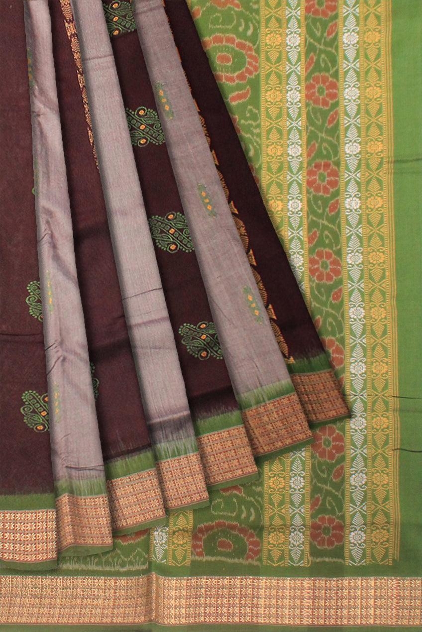 A SAMBALPURI COTTON SAREE IN LIGHT GREEN COLOR AND GRAY COLOR BASE. WITH BLOUSE. - Koshali Arts & Crafts Enterprise