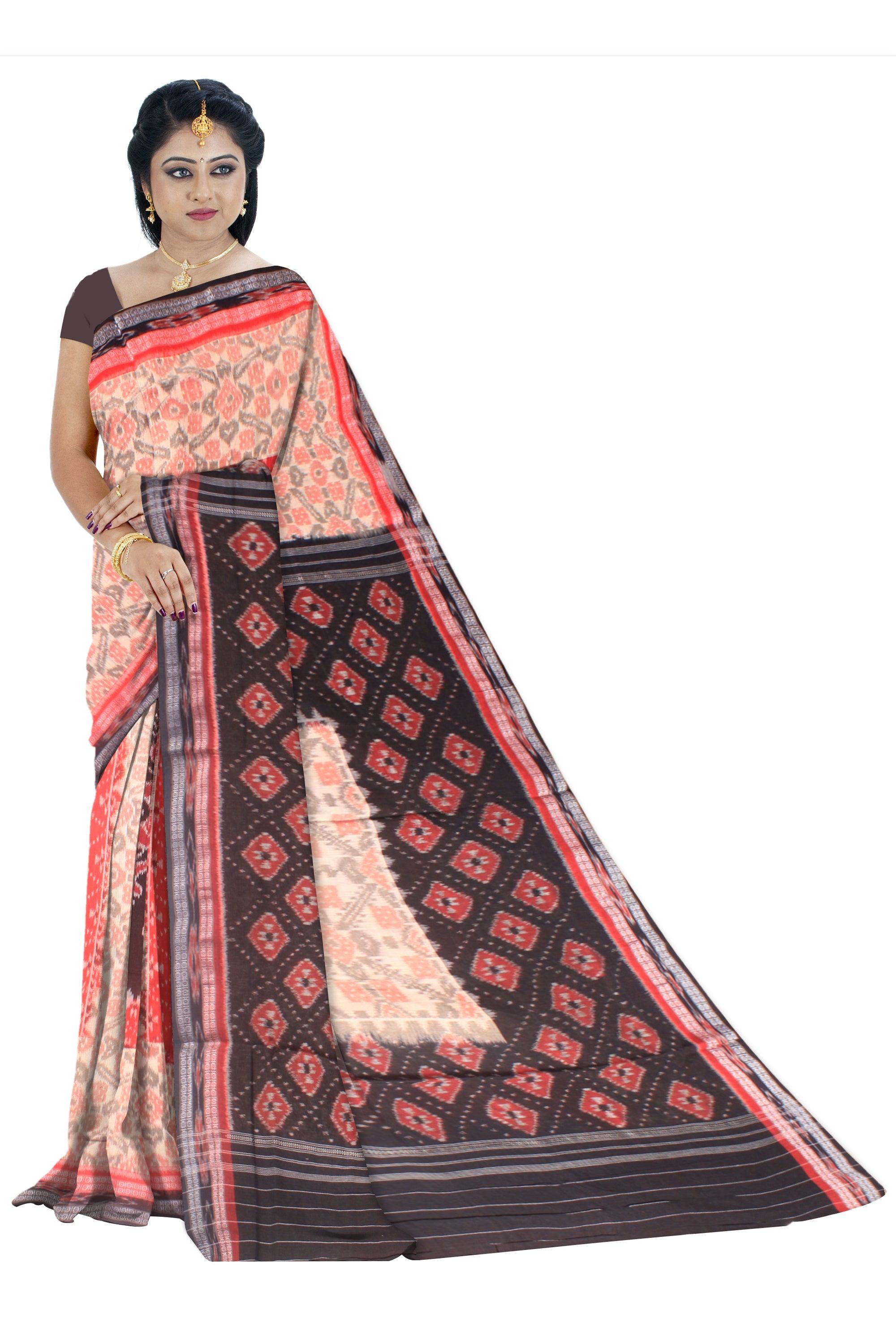 Authentic Cotton  saree in 3D color, peacock design   With out  blouse piece. - Koshali Arts & Crafts Enterprise