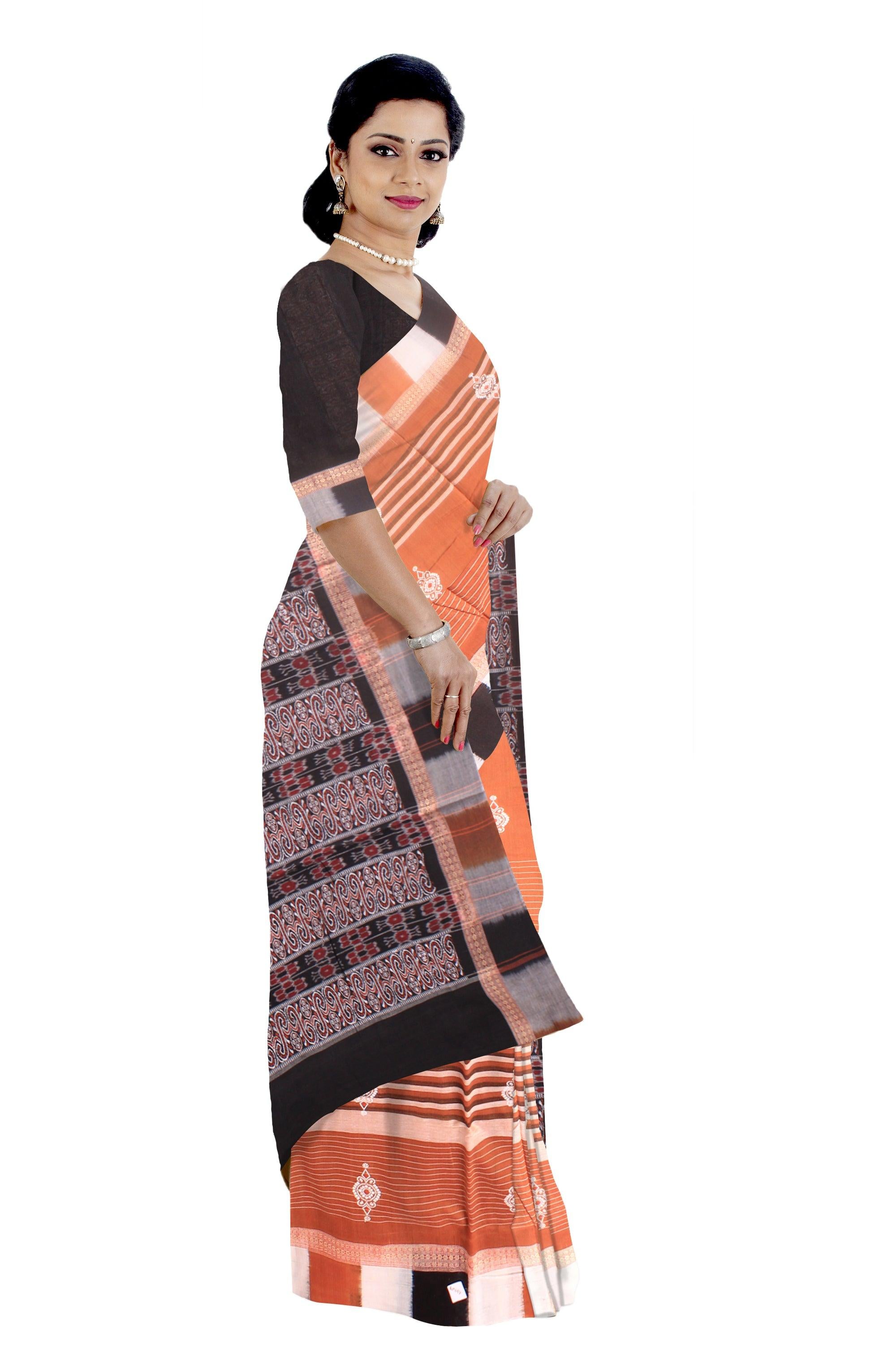 Latest design  Bomkei multicolor border design in Brown and Black color with blouse piece. - Koshali Arts & Crafts Enterprise