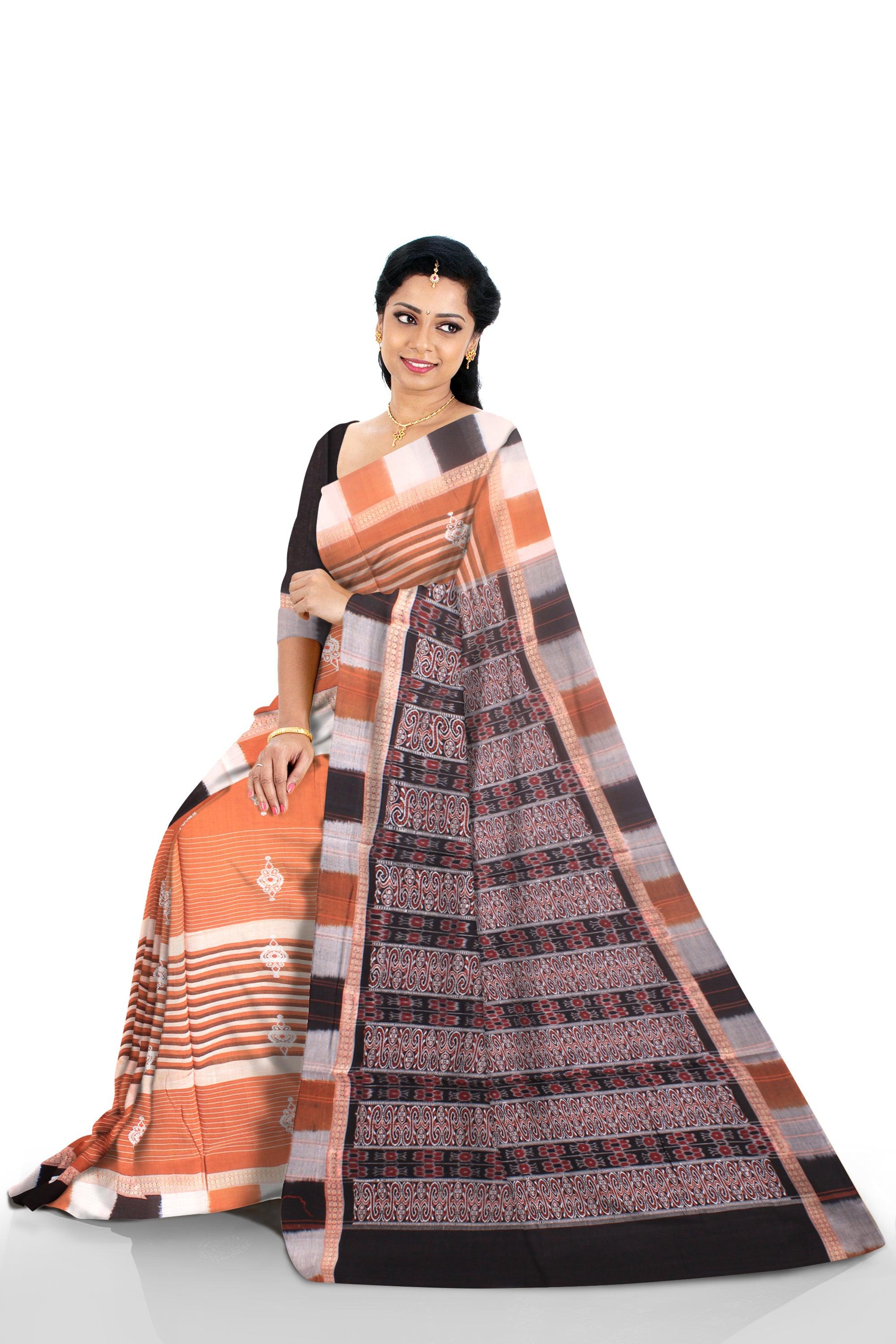 Latest design  Bomkei multicolor border design in Brown and Black color with blouse piece. - Koshali Arts & Crafts Enterprise