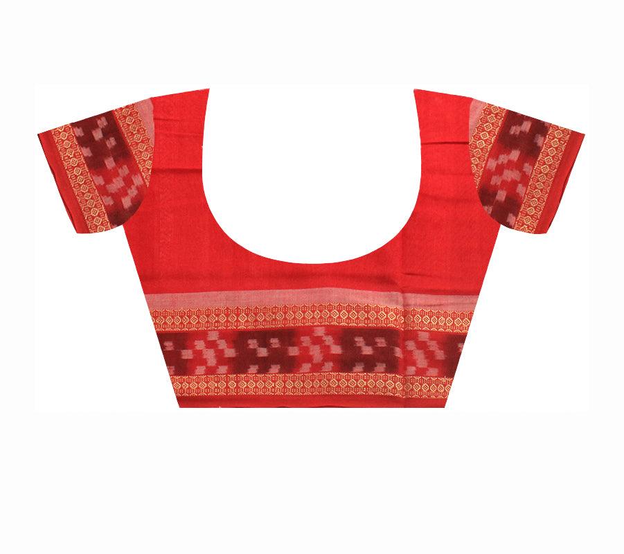A SAMBALPURI COTTON SAREE IN DARK GREEN AND RED COLOR DHADISAPTA DESIGN,WITH BLOUSE PIECE. - Koshali Arts & Crafts Enterprise
