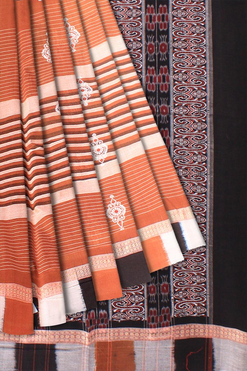 Latest design  Bomkei multicolor border design in Brown and Black color with blouse piece. - Koshali Arts & Crafts Enterprise