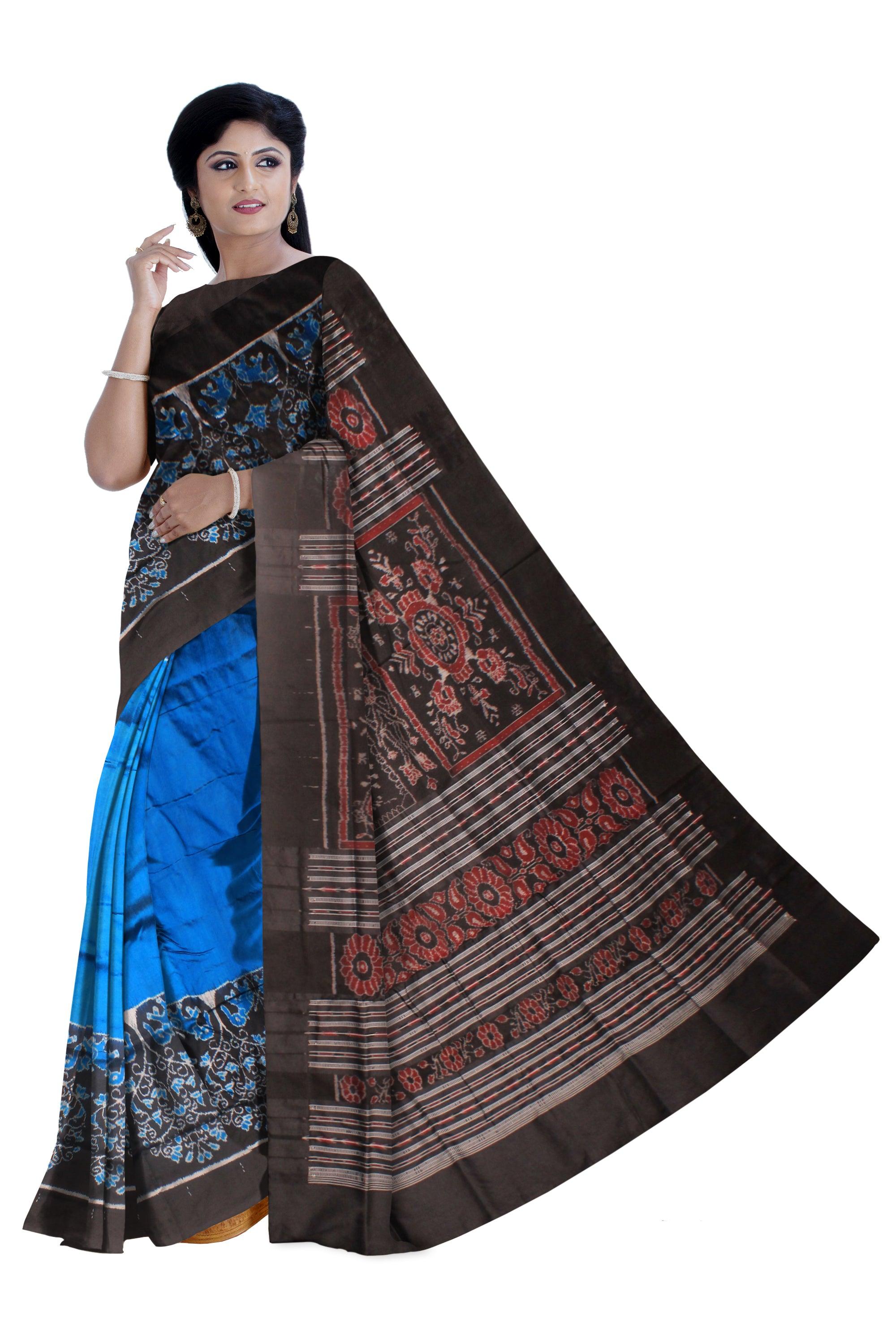 Mordern Look Copper Sulphate color pata saree, With Blouse piece - Koshali Arts & Crafts Enterprise