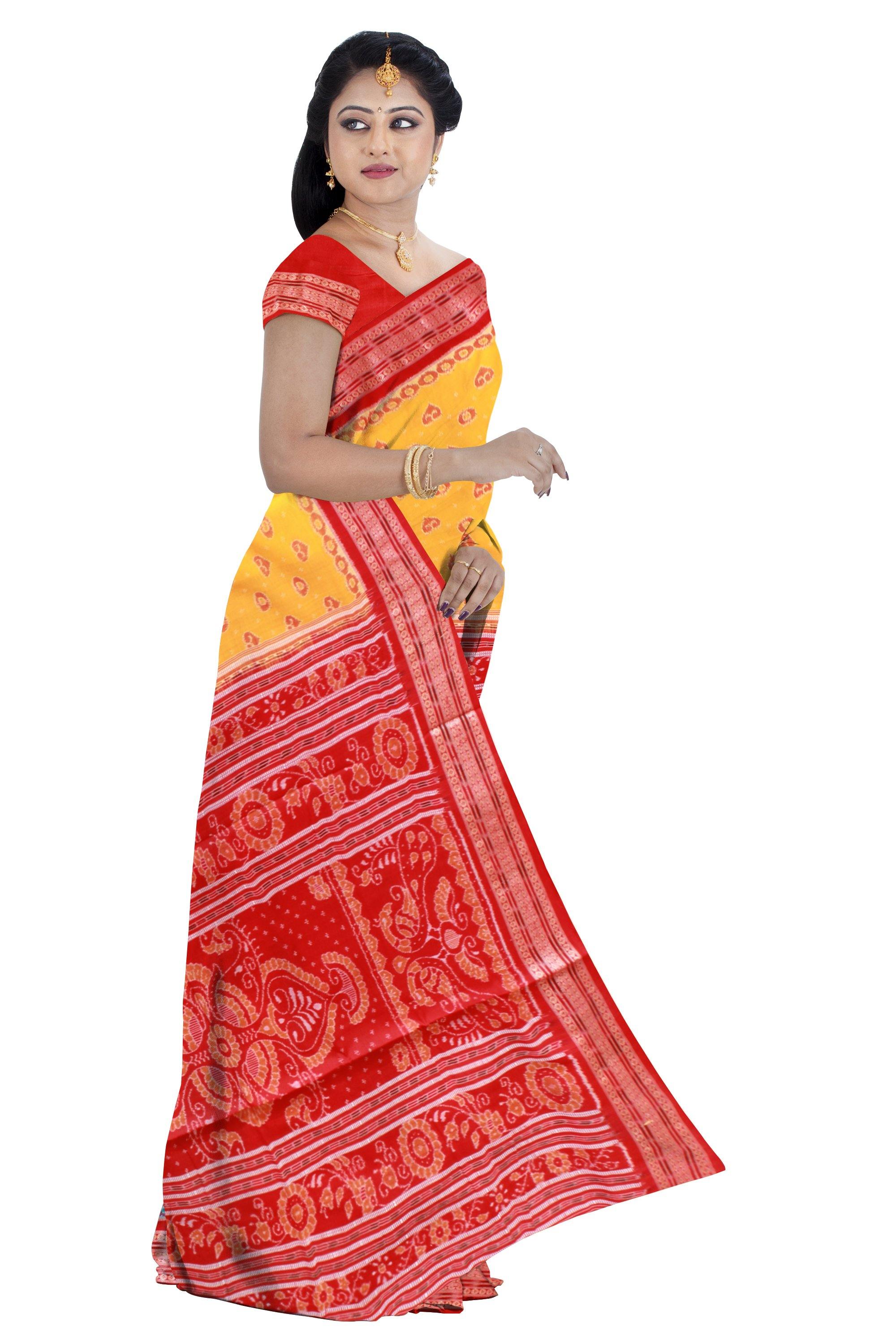 2D design Heart print Sambalpuri saree in Blue and yellow Color With blouse piece. - Koshali Arts & Crafts Enterprise