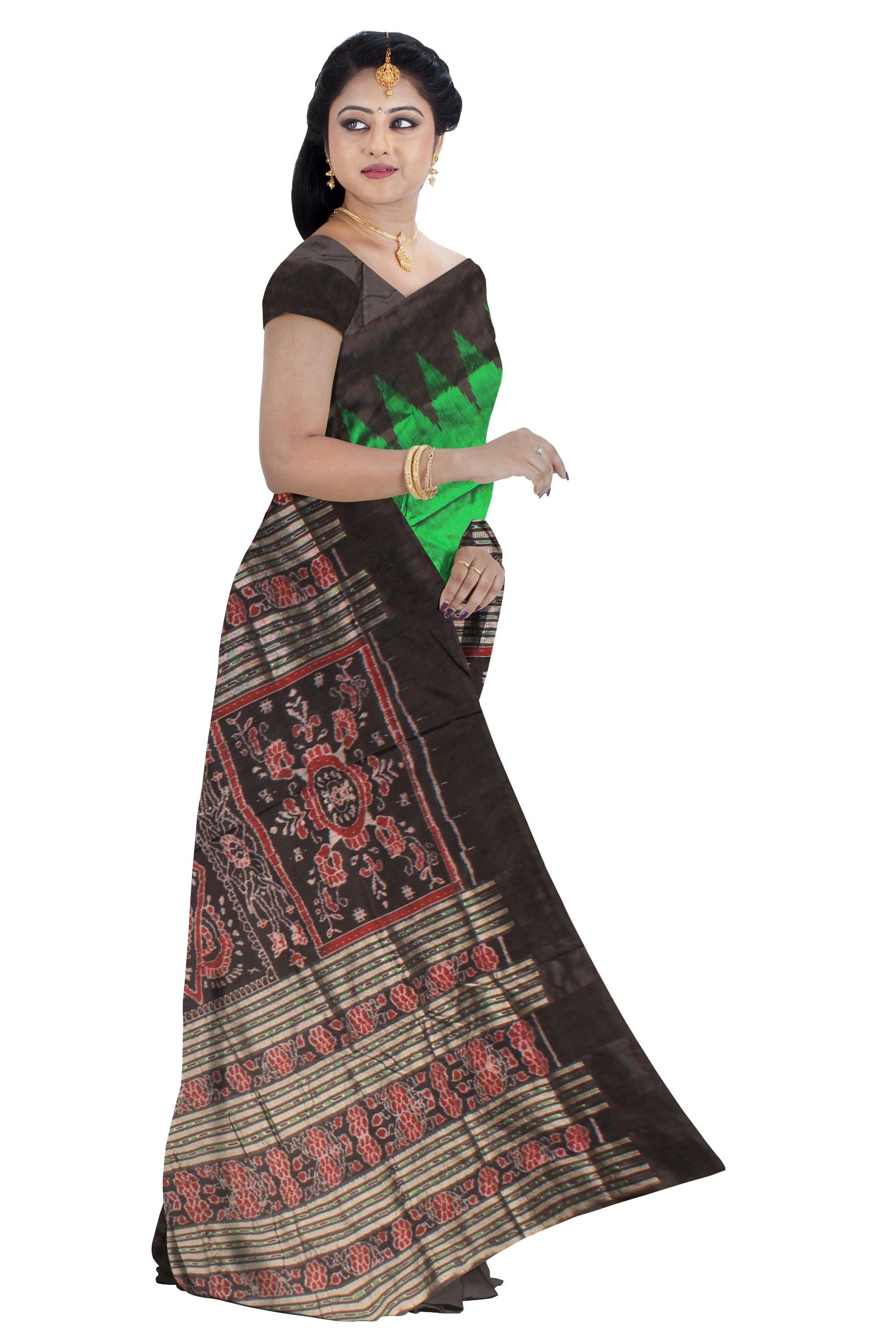 A plain design pata saree in Green colour with blouse piece. - Koshali Arts & Crafts Enterprise