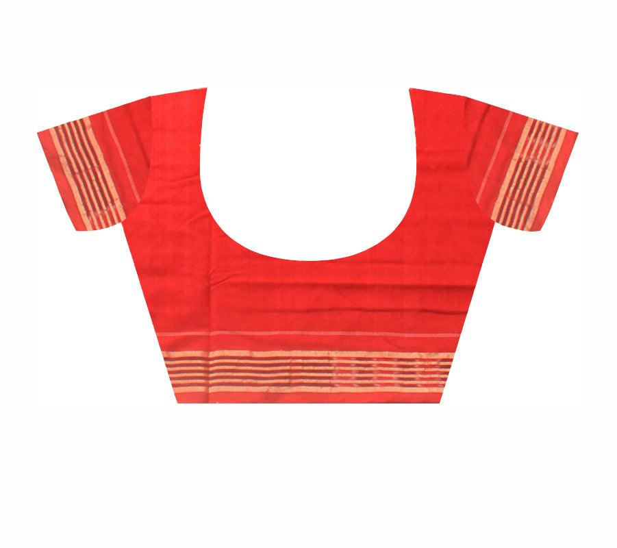 Dark Green Color Sambalpuri Cotton Saree  with blouse piece. - Koshali Arts & Crafts Enterprise