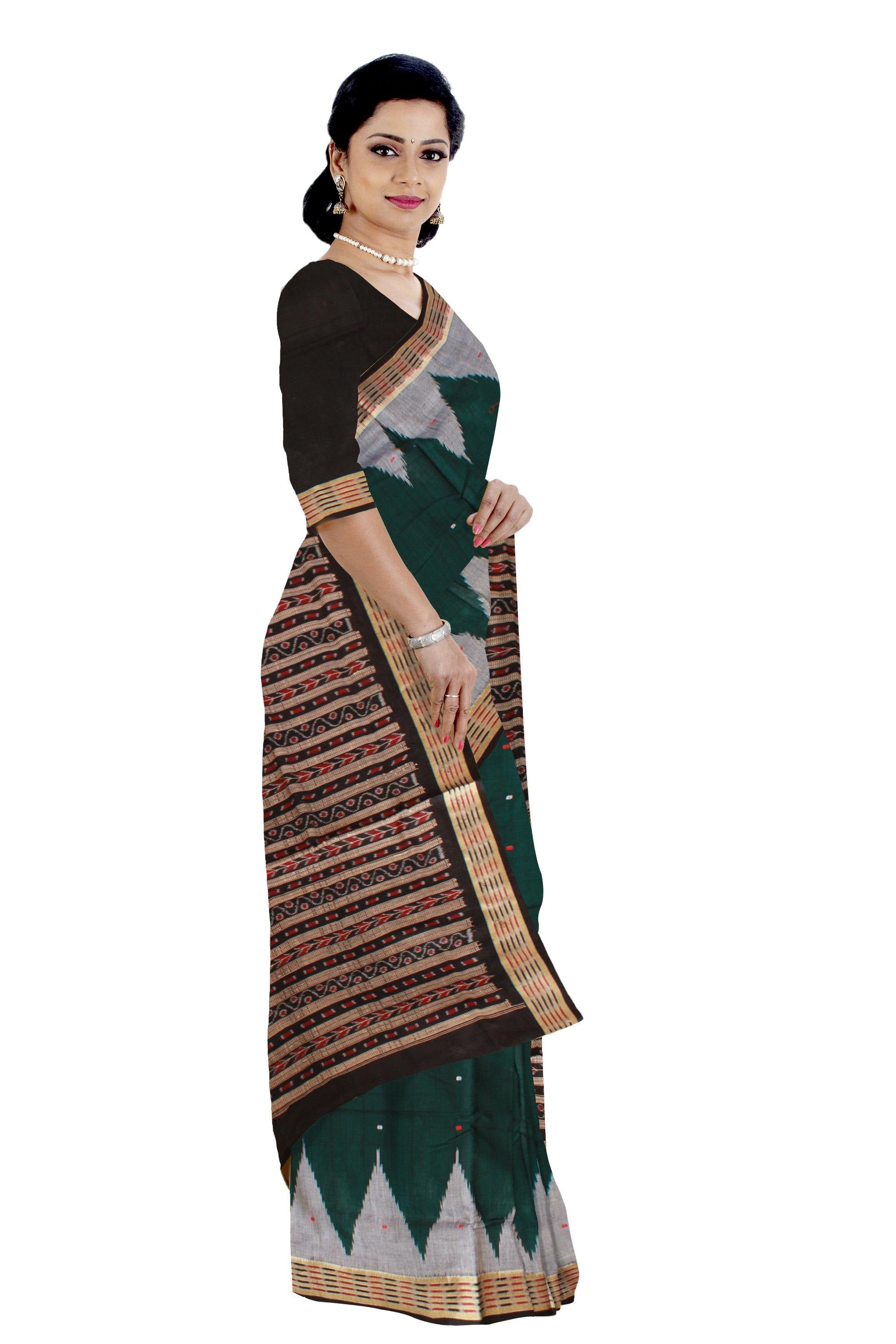 Green color Buti pattern Sambalpuri cotton saree with blouse piece. - Koshali Arts & Crafts Enterprise
