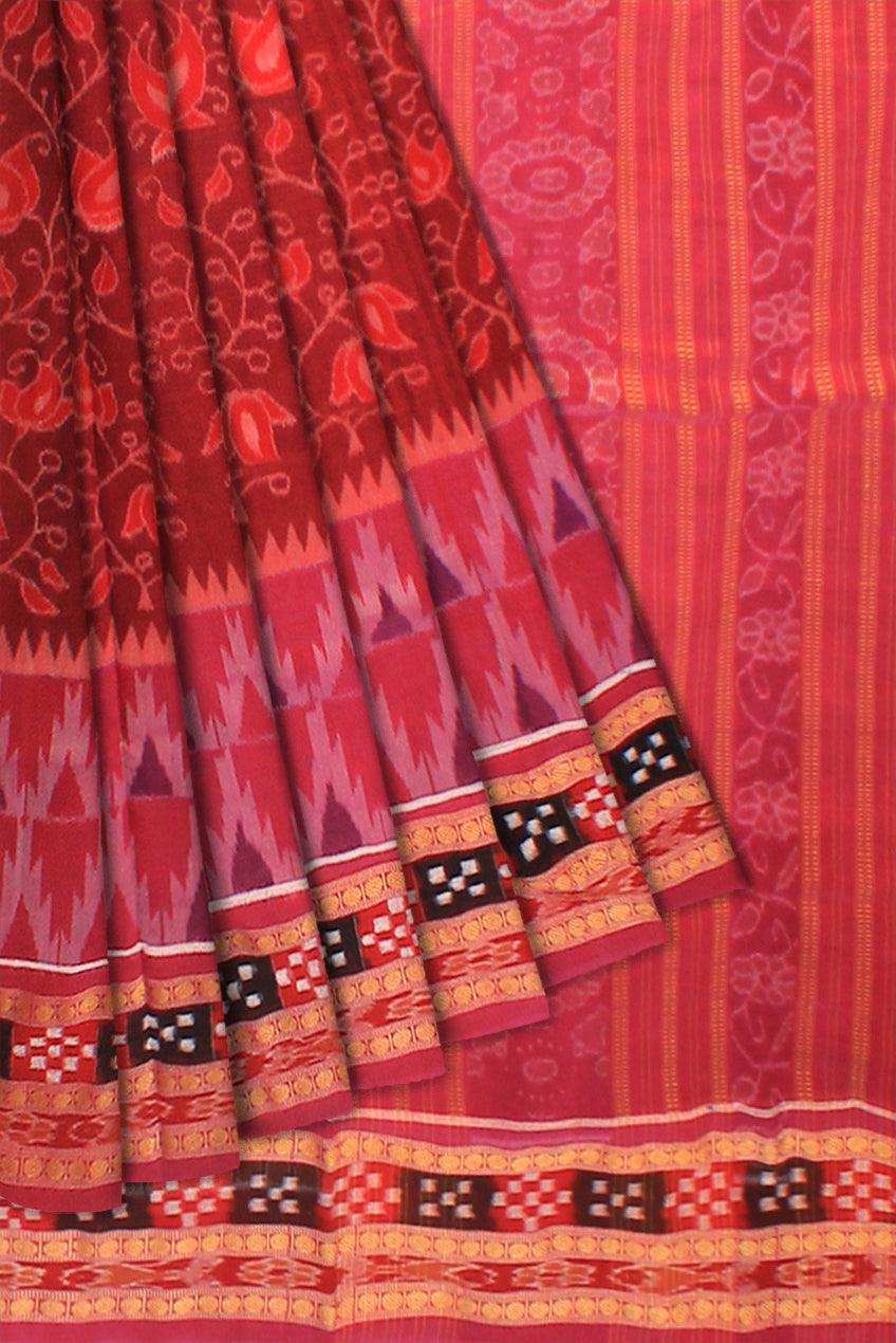 A Sambalpuri cotton saree in violet color and dhadi pasapali grassflower design body with blouse piece. - Koshali Arts & Crafts Enterprise