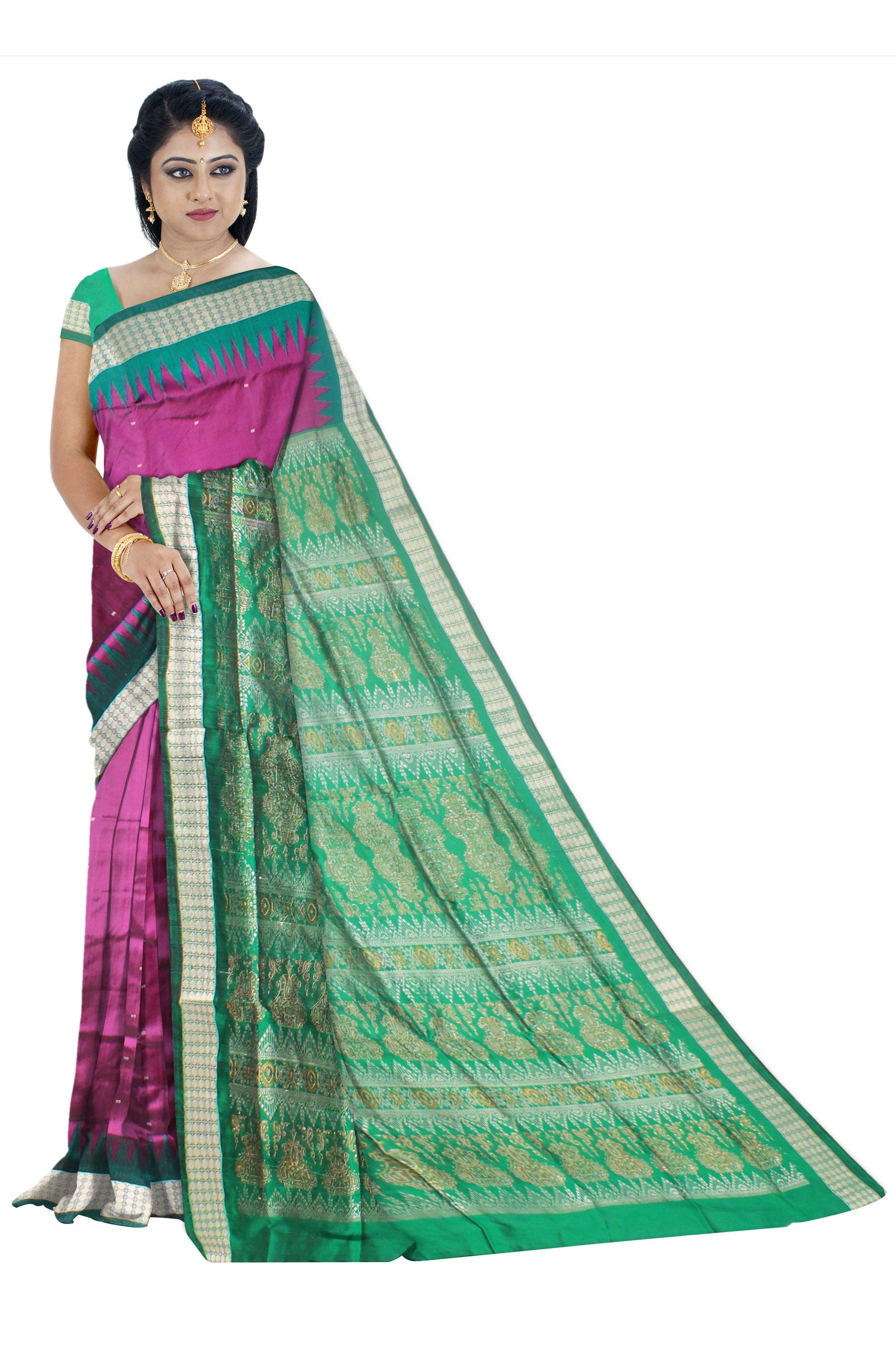 Sambalpuri Pata saree in Light Purple color plain design body with blouse piece. - Koshali Arts & Crafts Enterprise