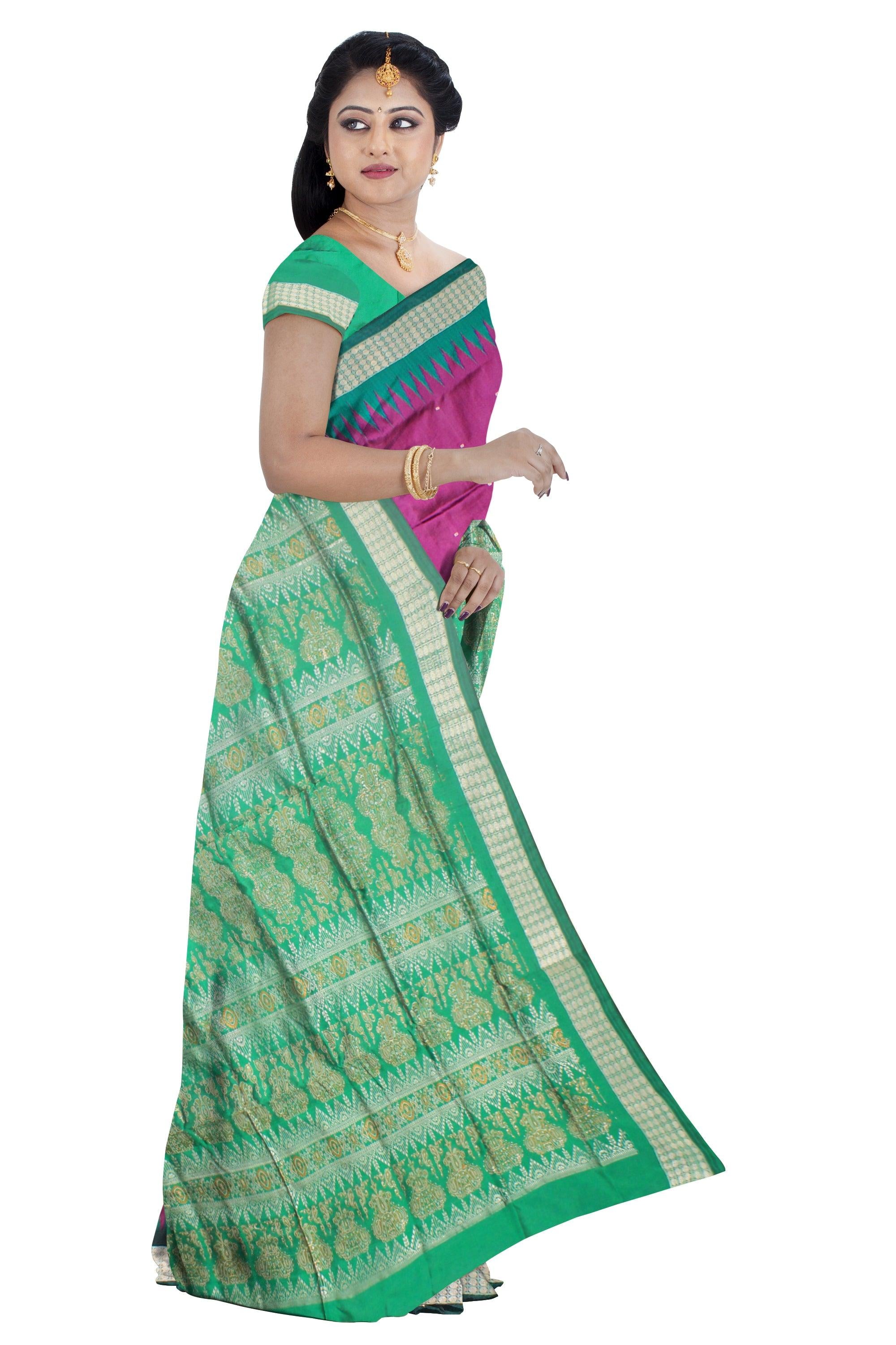 Sambalpuri Pata saree in Light Purple color plain design body with blouse piece. - Koshali Arts & Crafts Enterprise