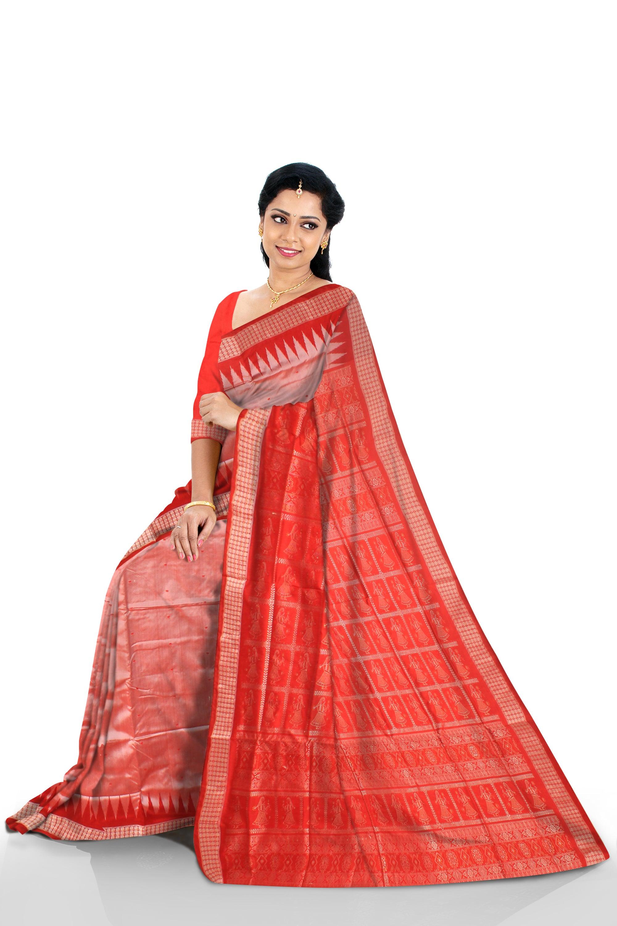 Booty design Sambalpuri  bomkei Pata saree in  Light Orange colour with blouse. - Koshali Arts & Crafts Enterprise