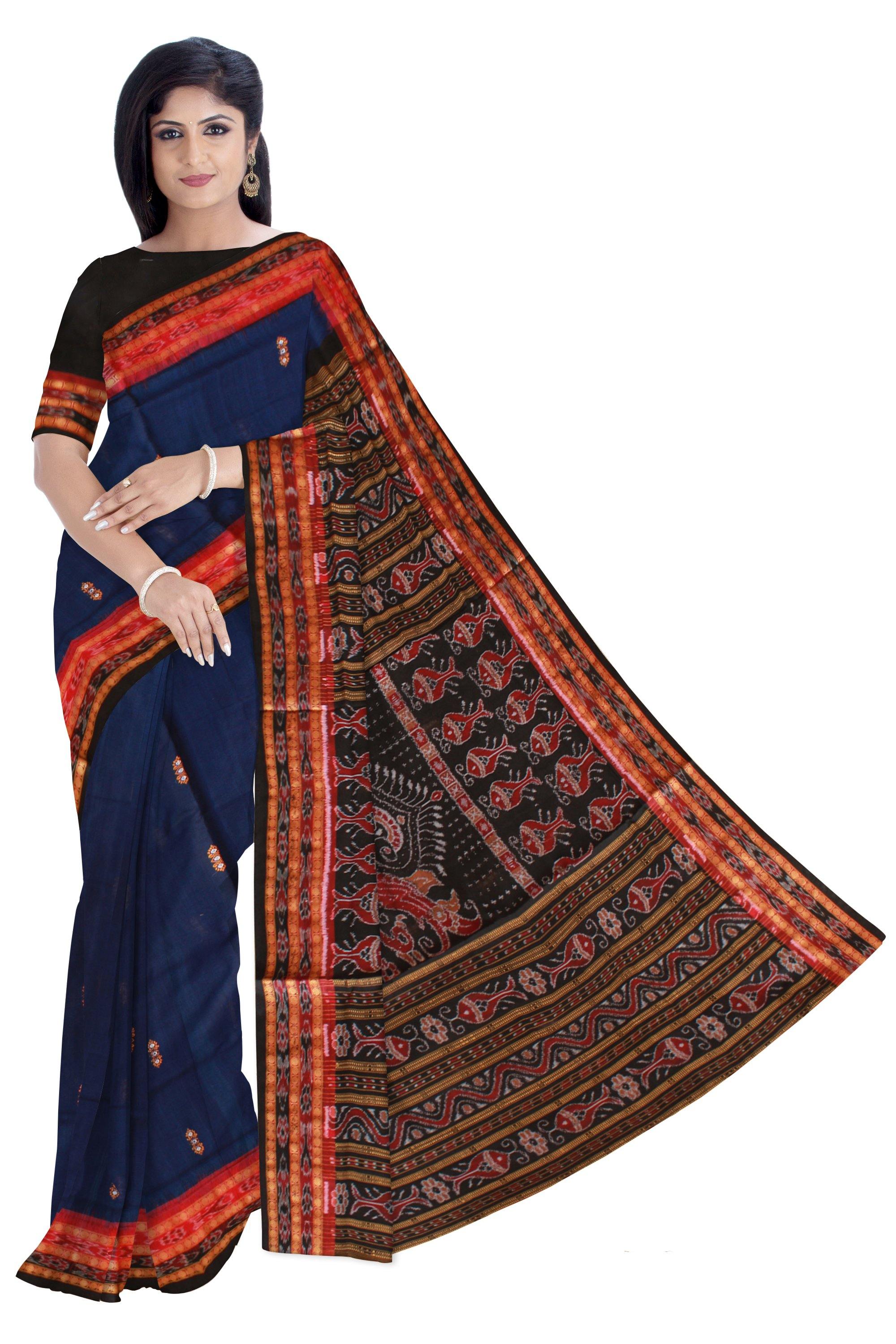 Blue color bomki cotton saree with blouse piece. - Koshali Arts & Crafts Enterprise