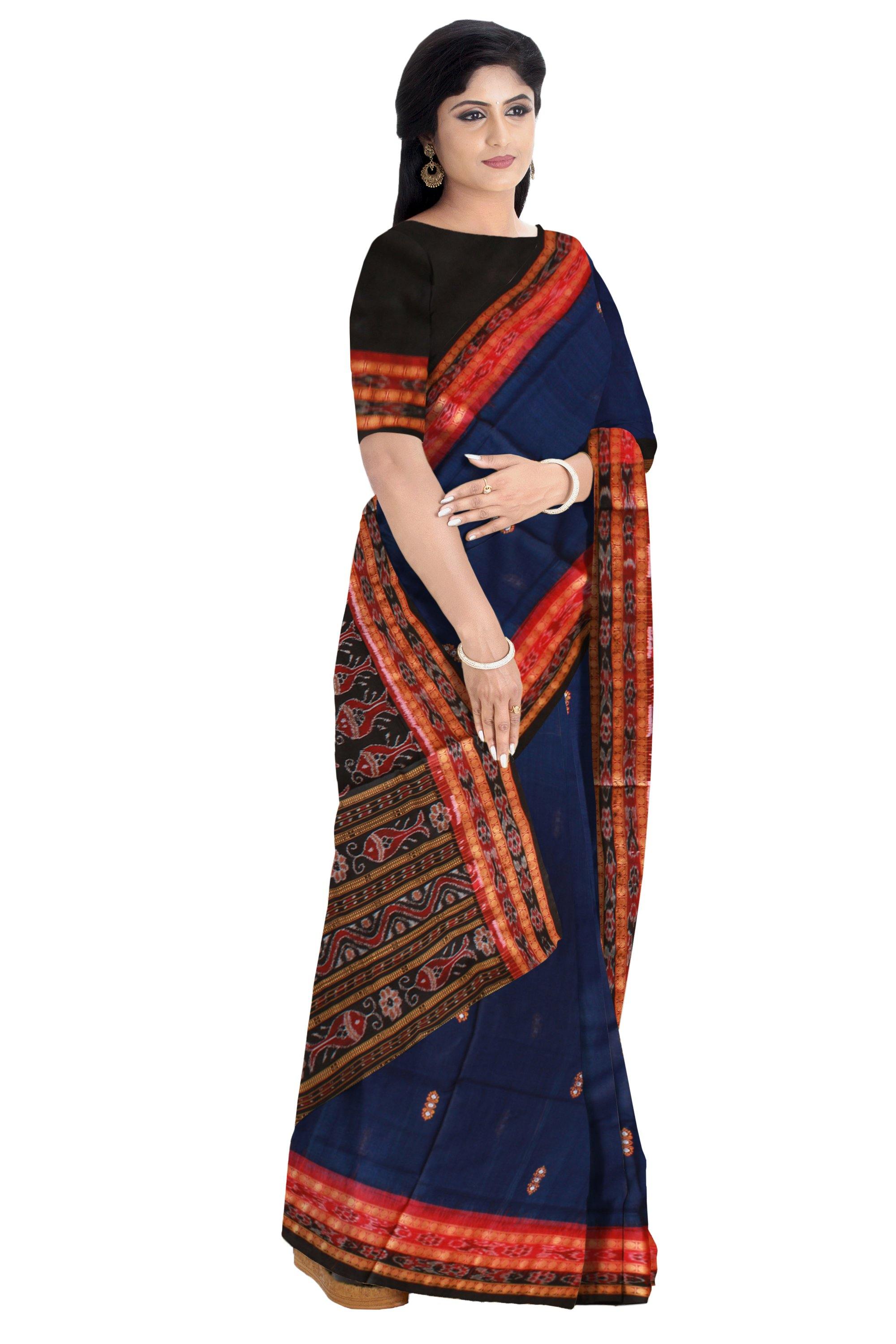 Blue color bomki cotton saree with blouse piece. - Koshali Arts & Crafts Enterprise