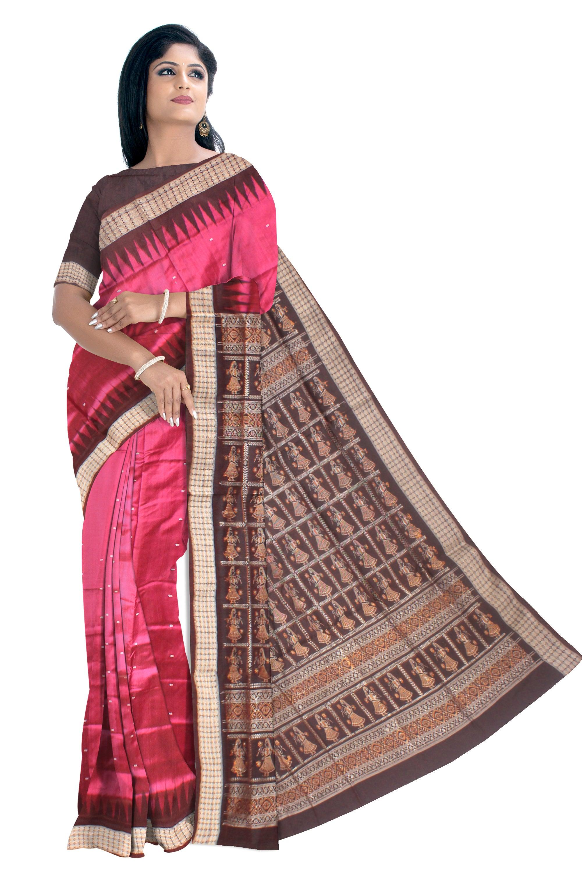 Plain Sambalpuri Bomkei pata sare in Pink colour with blouse. - Koshali Arts & Crafts Enterprise