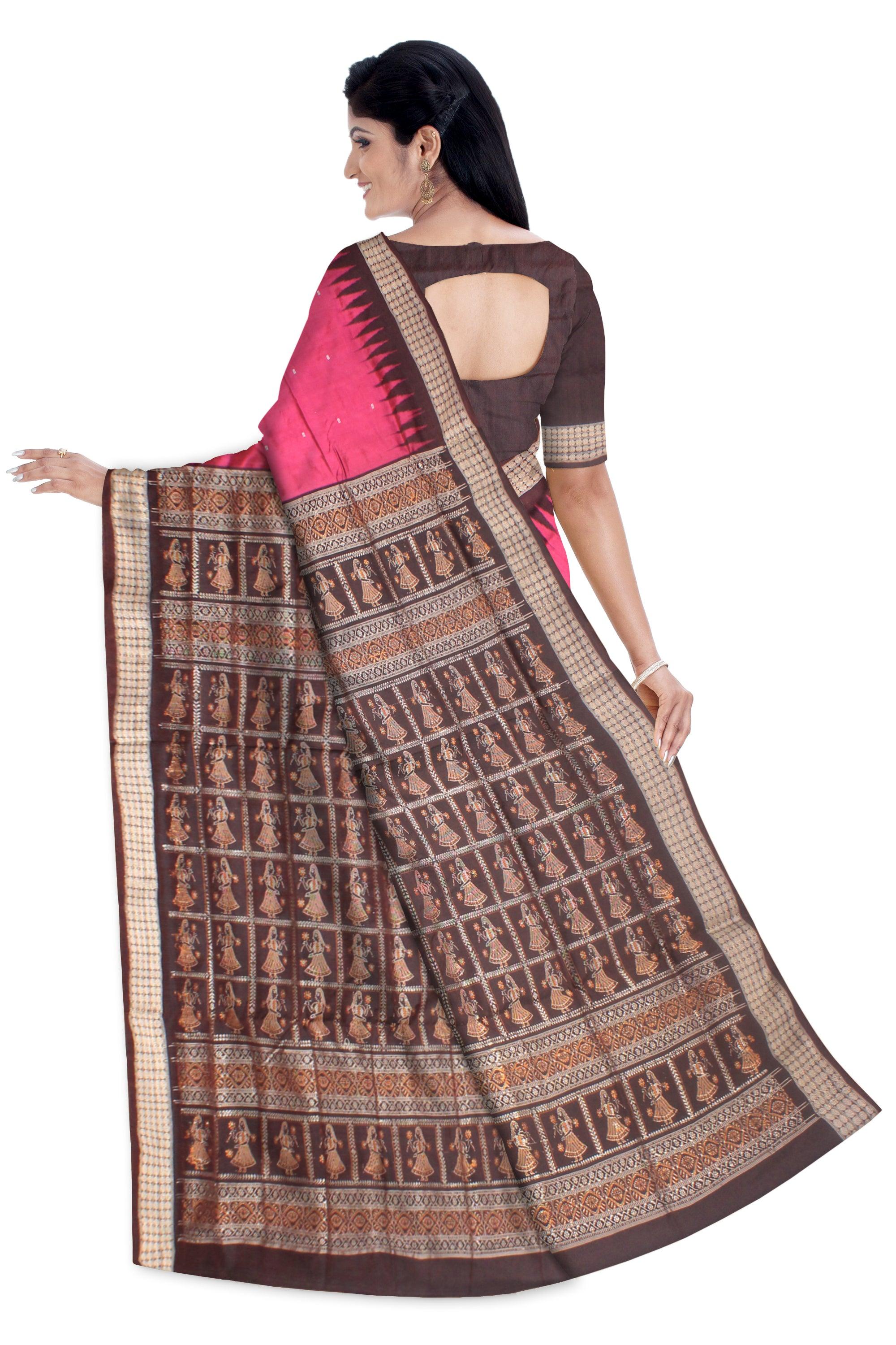 Plain Sambalpuri Bomkei pata sare in Pink colour with blouse. - Koshali Arts & Crafts Enterprise