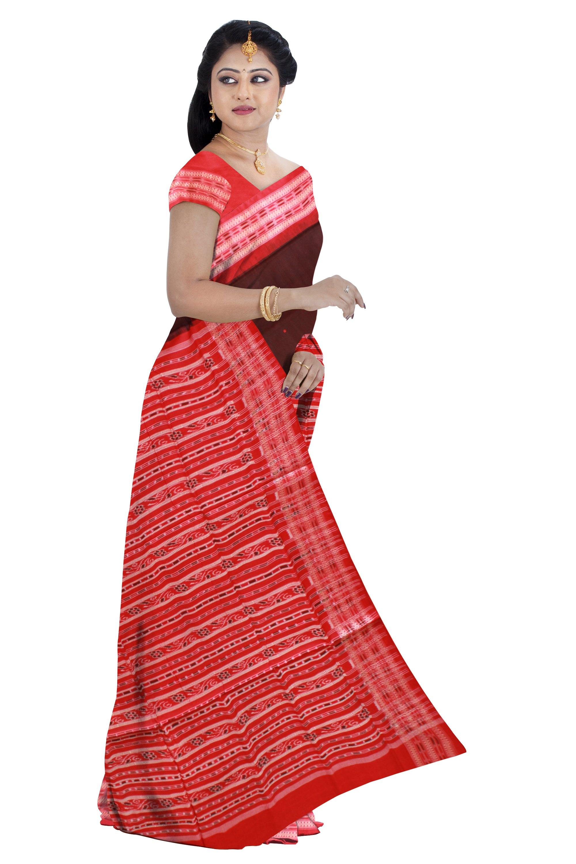 Brown color buti pattern sambalpuri cotton saree with blouse piece. - Koshali Arts & Crafts Enterprise