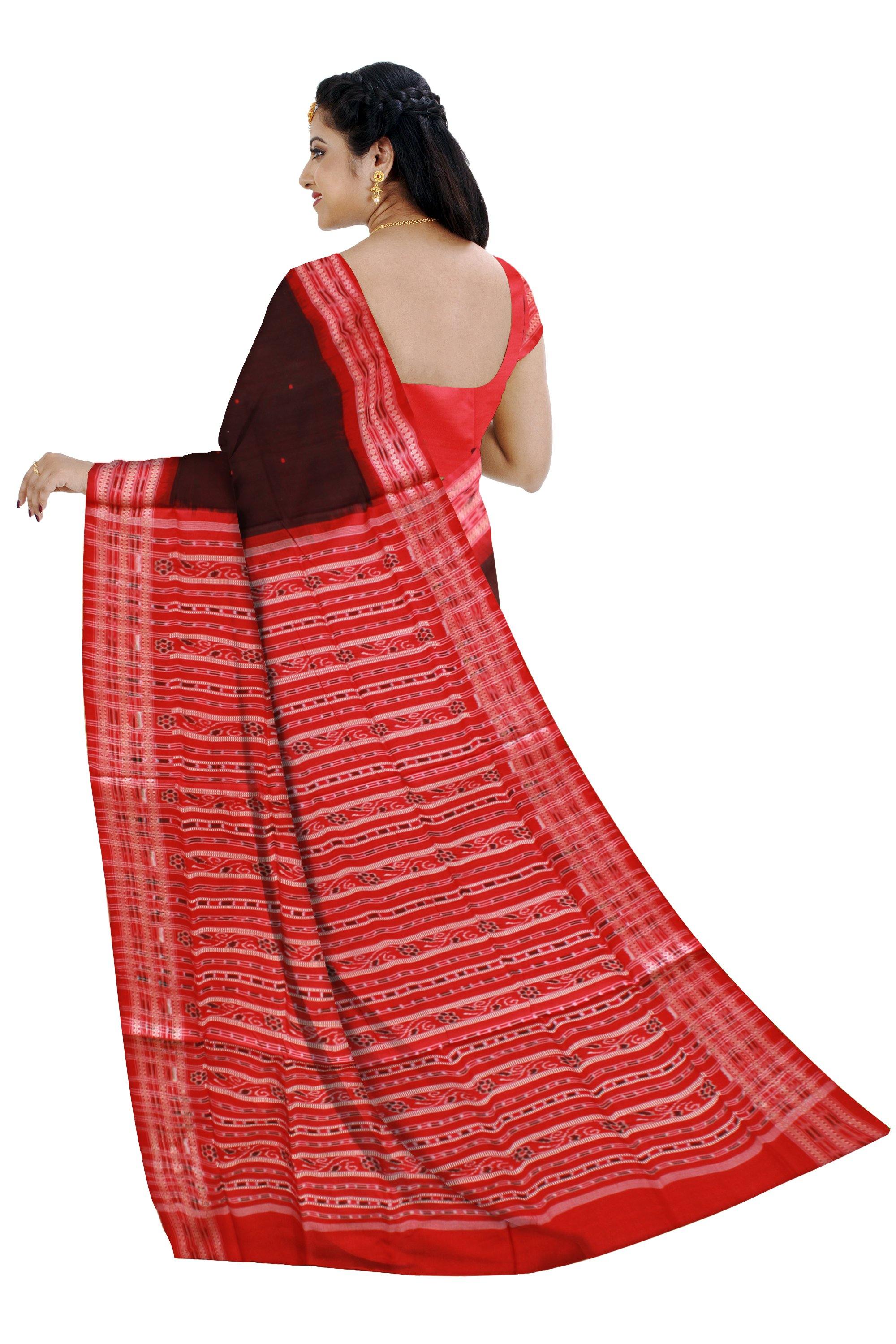 Brown color buti pattern sambalpuri cotton saree with blouse piece. - Koshali Arts & Crafts Enterprise