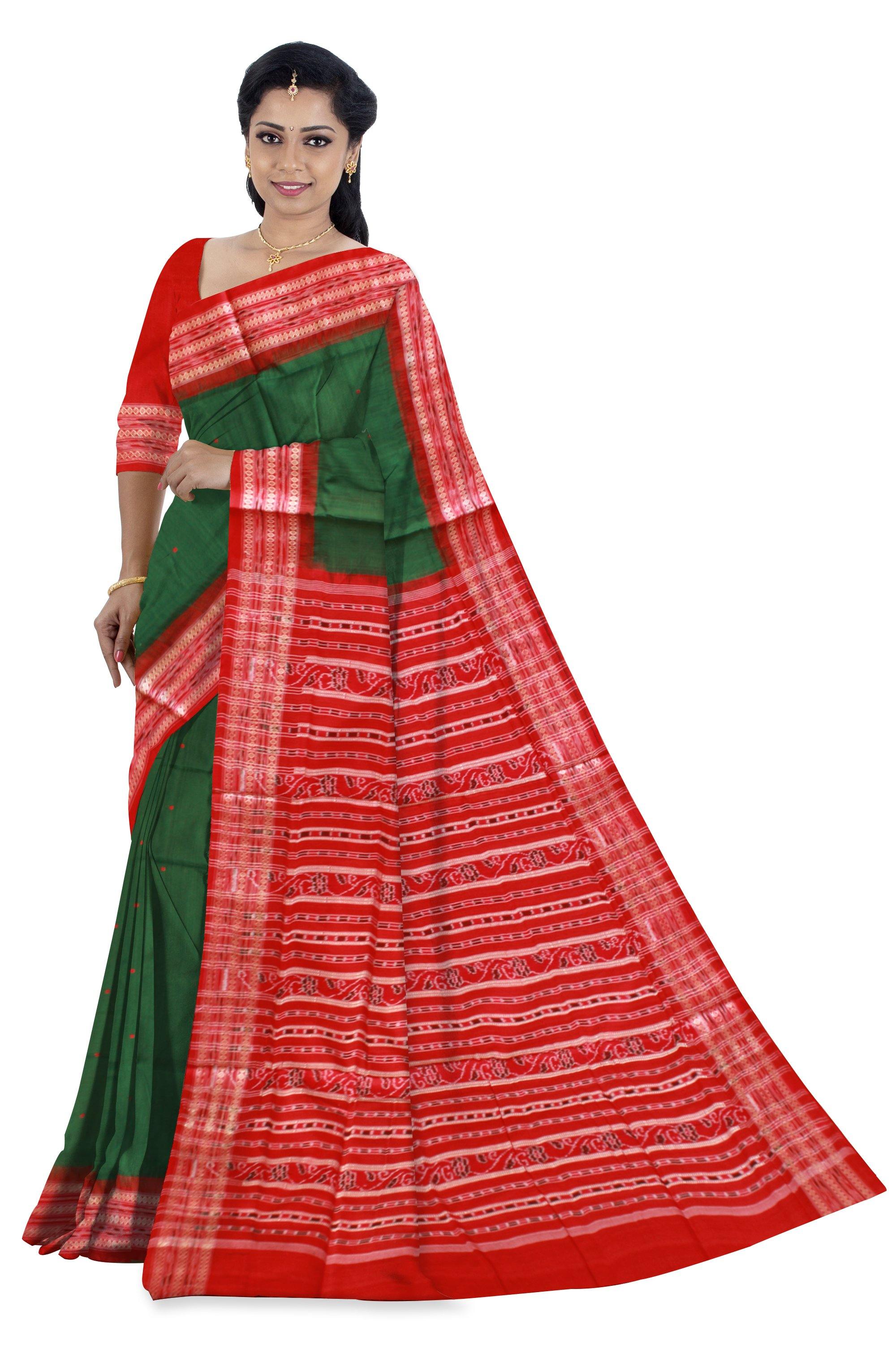Green color samablpuri cotton saree with blouse piece. - Koshali Arts & Crafts Enterprise