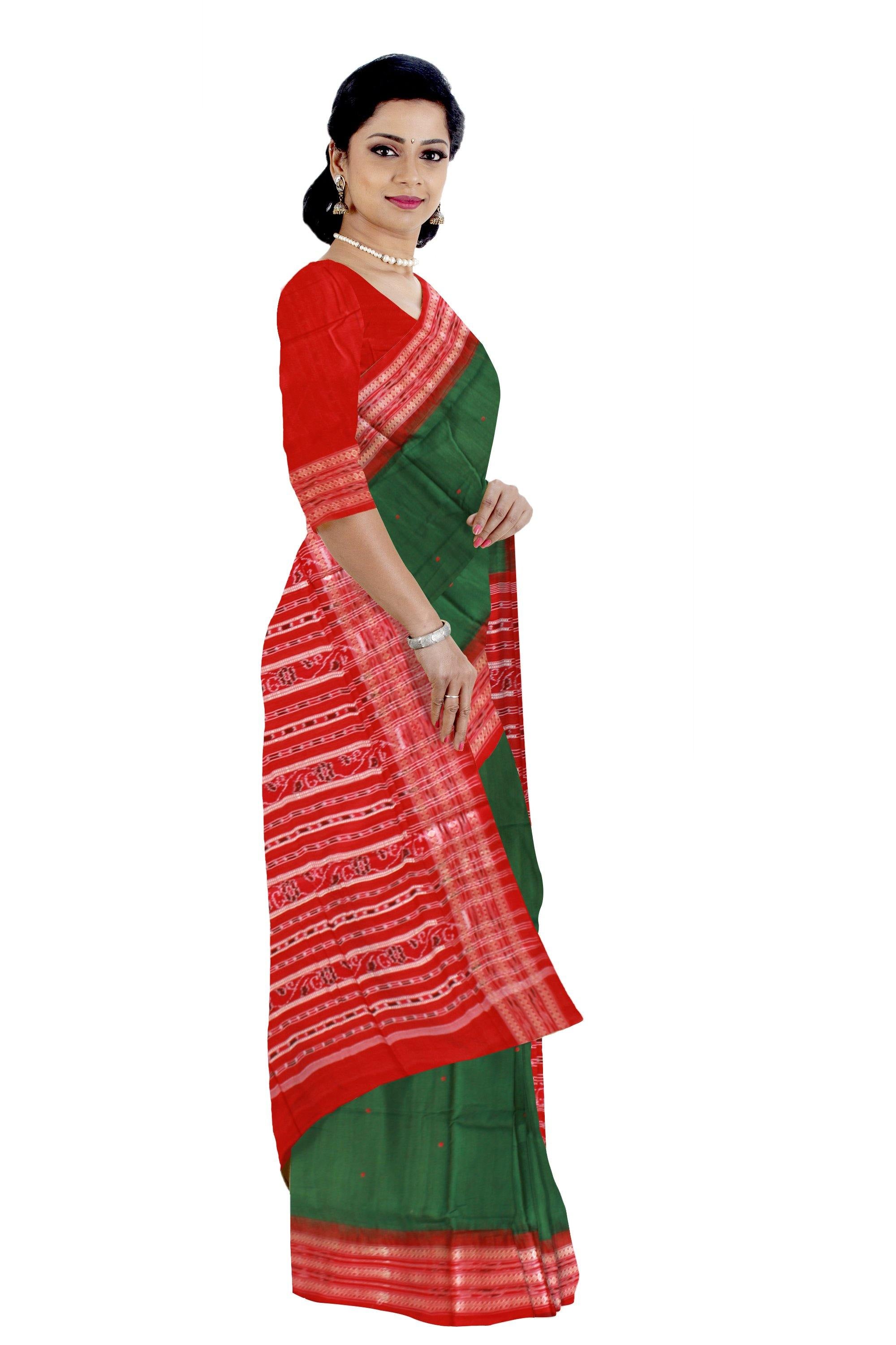 Green color samablpuri cotton saree with blouse piece. - Koshali Arts & Crafts Enterprise