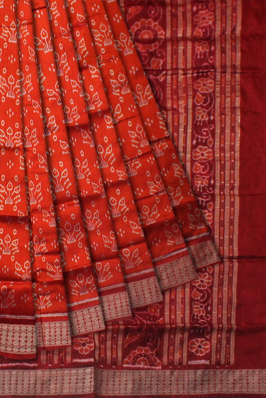 MARRIAGE COLLECTION PURE SILK SAREE IN ORANGE AND MAROON COLOR BASE, COMES WITH BLOUSE PIECE. - Koshali Arts & Crafts Enterprise