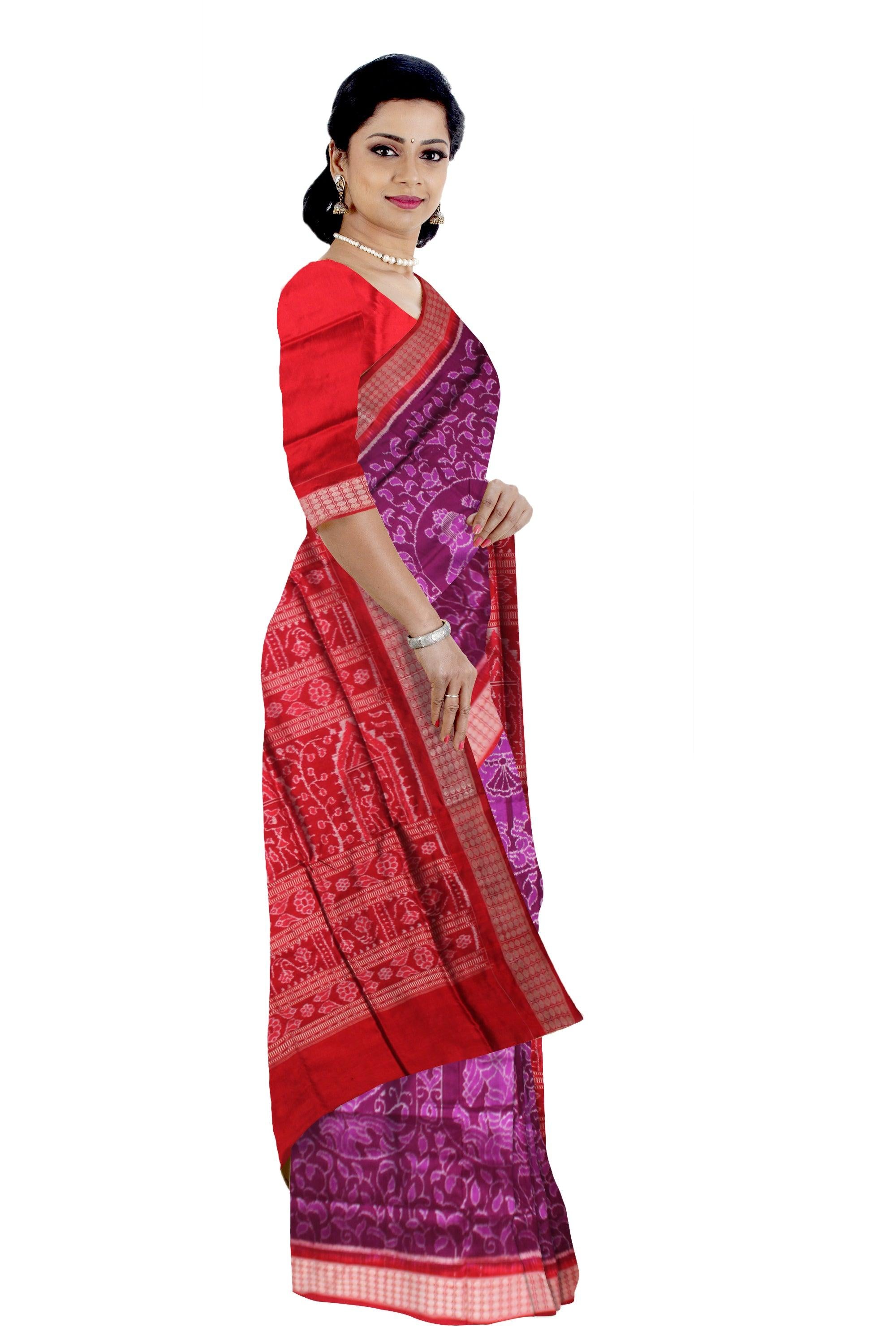 A SONEPUR NARTAKI SAREE IN  PURPLE AND RED COLOR , WITH BLOUSE PIECE. - Koshali Arts & Crafts Enterprise