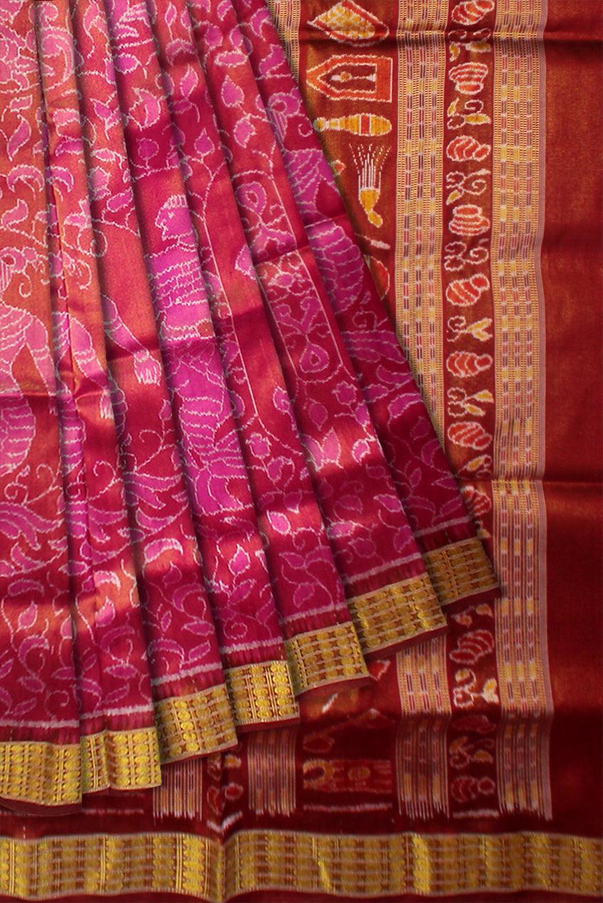 Glamourus Tissue Silk in Nartaki and petal  Design in HOT PINK WOVEN  SILK SAREE WITH BLOUSE - Koshali Arts & Crafts Enterprise