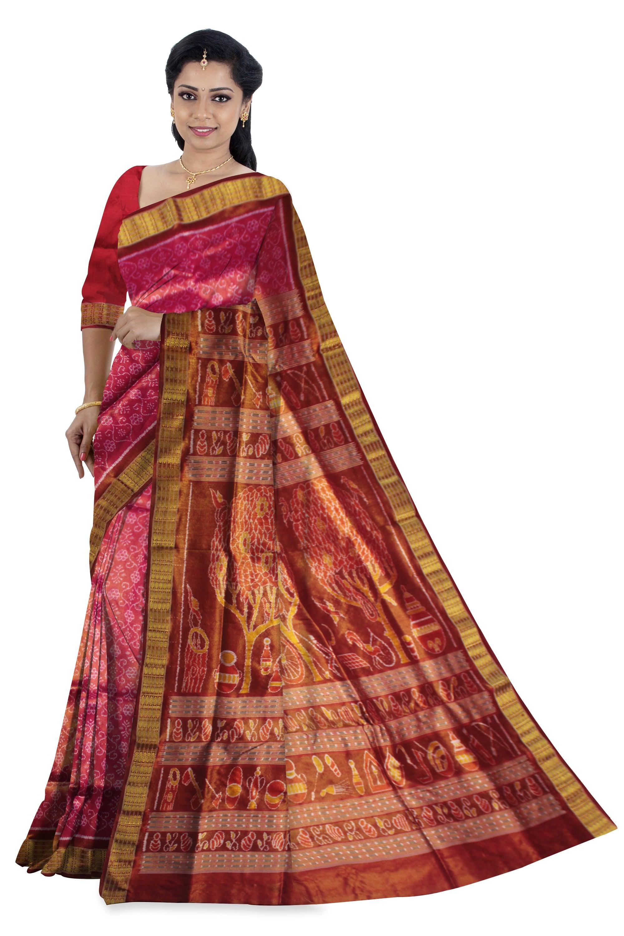 Marriage collections Tissue Silk Saree in Floral  Design in HOT PINK  WITH BLOUSE - Koshali Arts & Crafts Enterprise