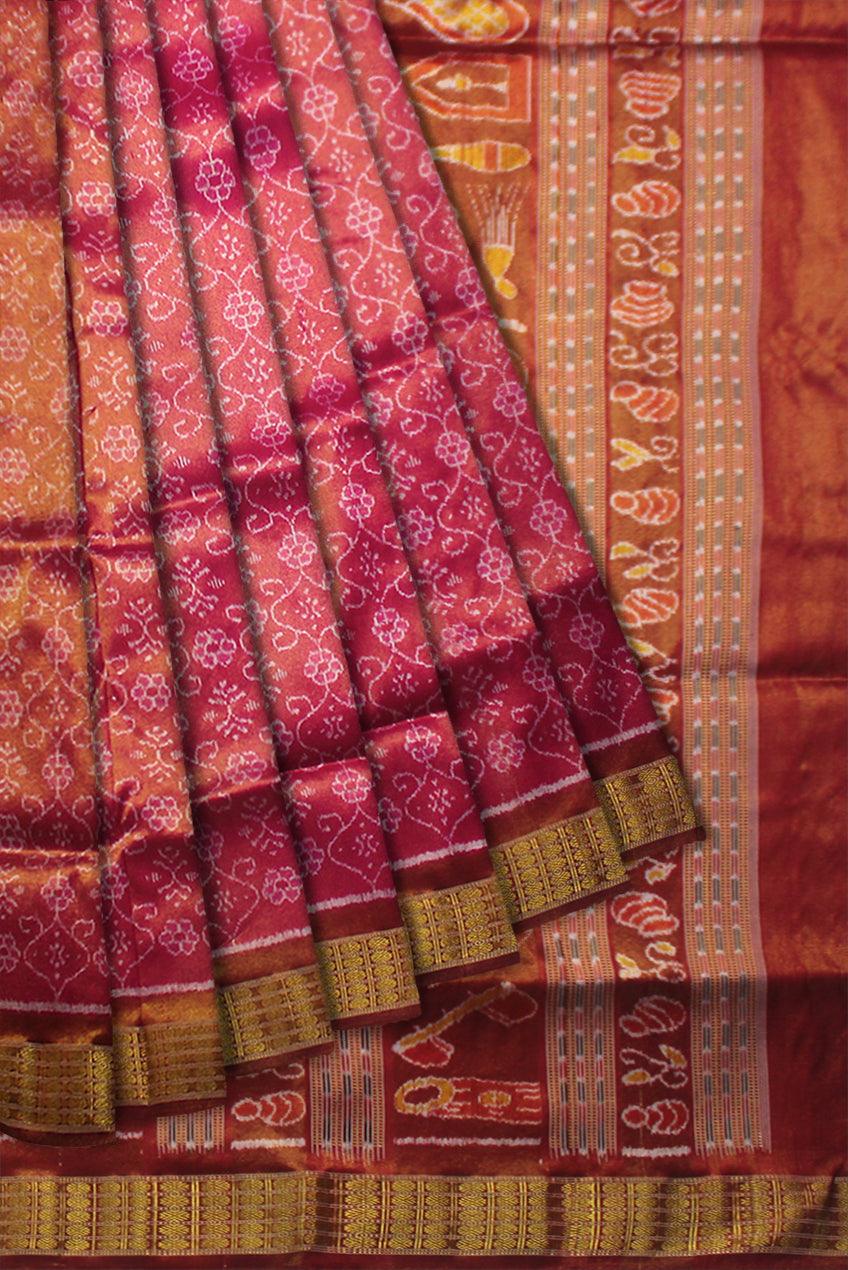 Marriage collections Tissue Silk Saree in Floral  Design in HOT PINK  WITH BLOUSE - Koshali Arts & Crafts Enterprise