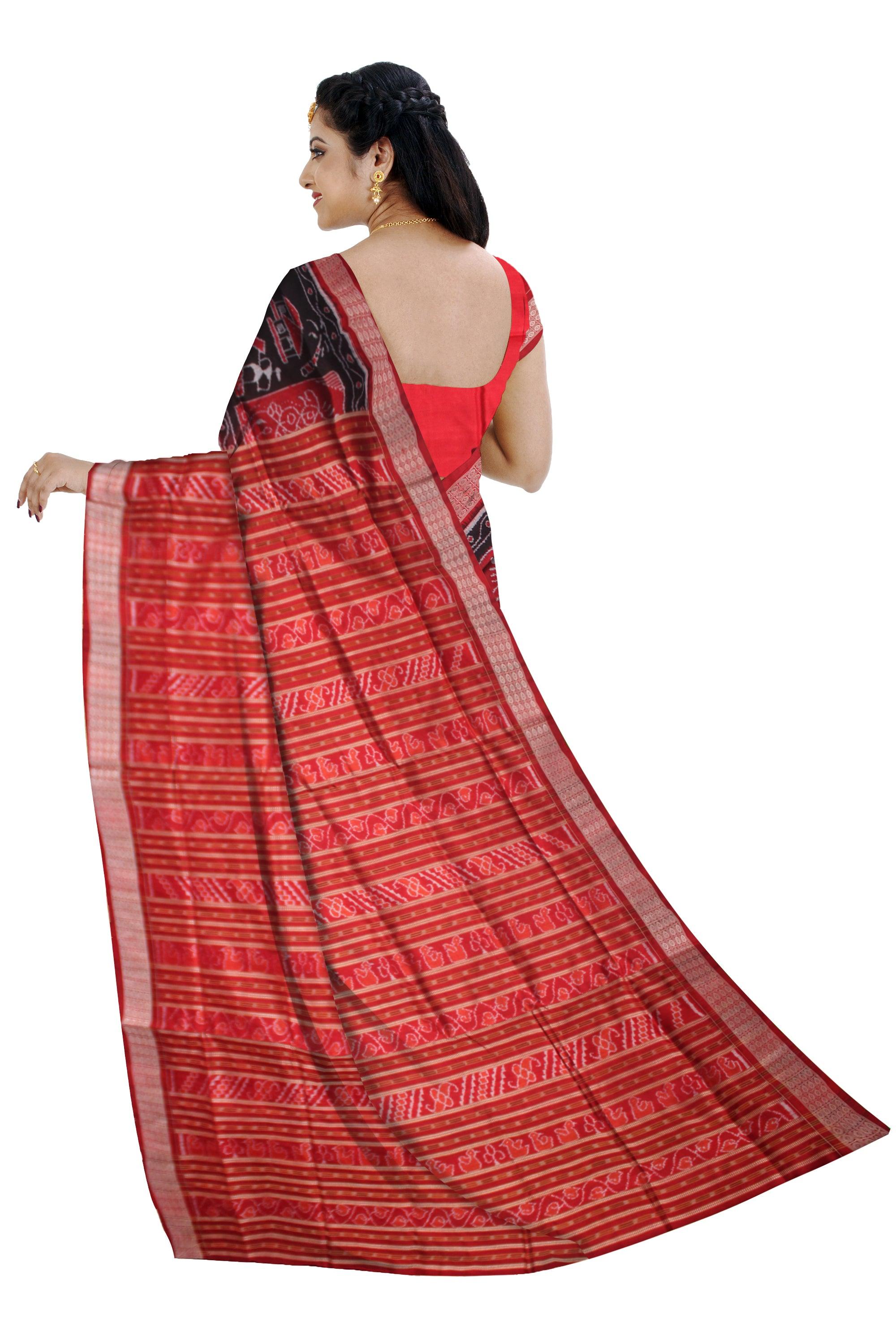 NEW LOOK SONEPUR PURE PATA SAREE IN RED AND BLACK COLOR WITH BLOUSE PIECE. - Koshali Arts & Crafts Enterprise